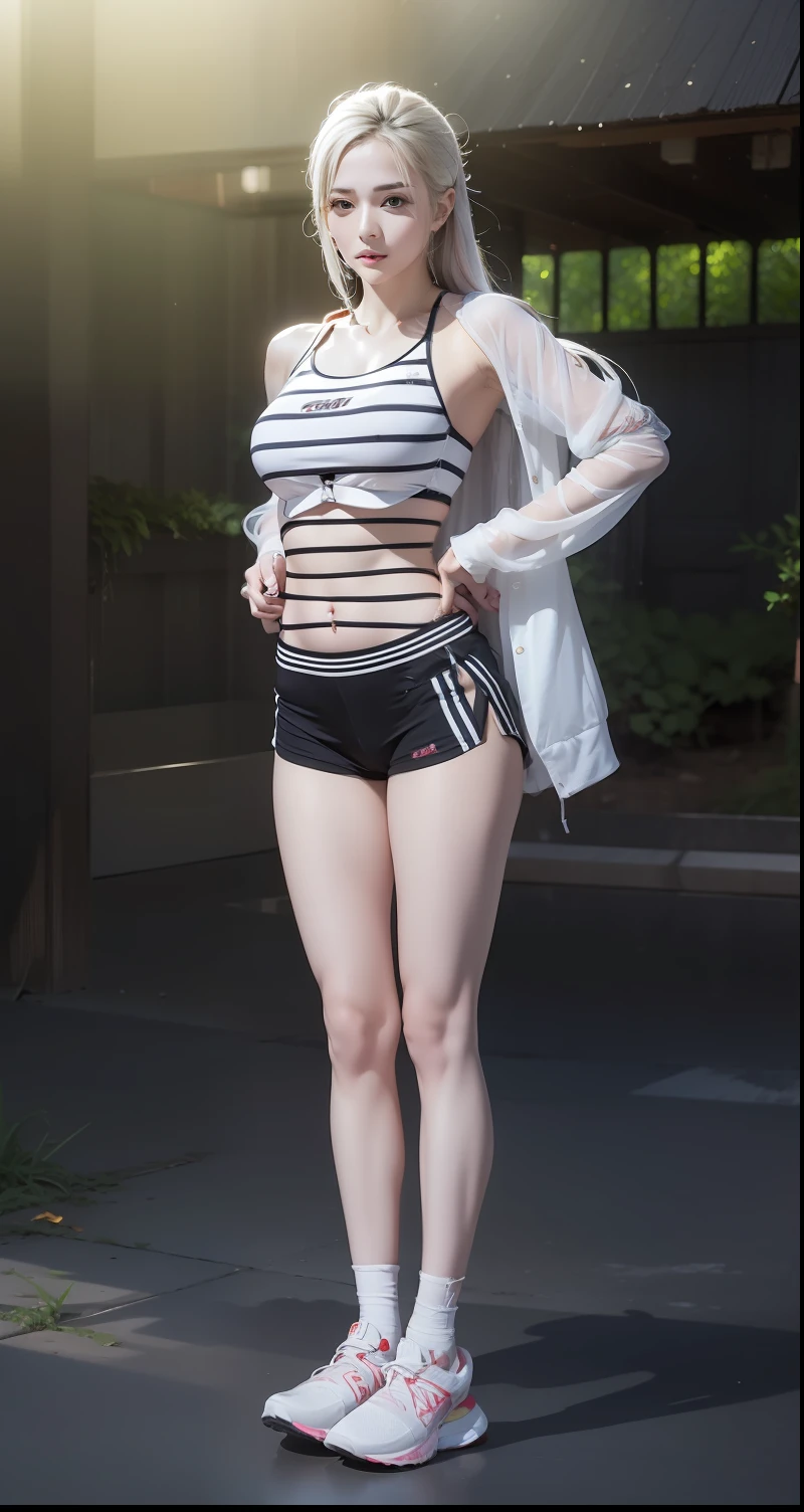 1girl, Beautiful woman, perfect body, seductive pose, visible navel, seductive face, shiny sweaty skin, detail, hair detail, skin detail, face detail, white skin, realistic