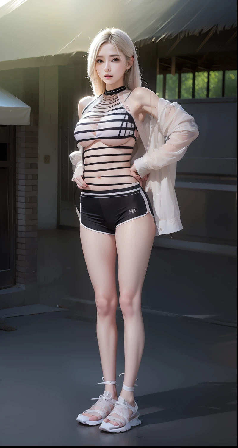 1girl, Beautiful woman, perfect body, seductive pose, visible navel, seductive face, shiny sweaty skin, detail, hair detail, skin detail, face detail, white skin, realistic