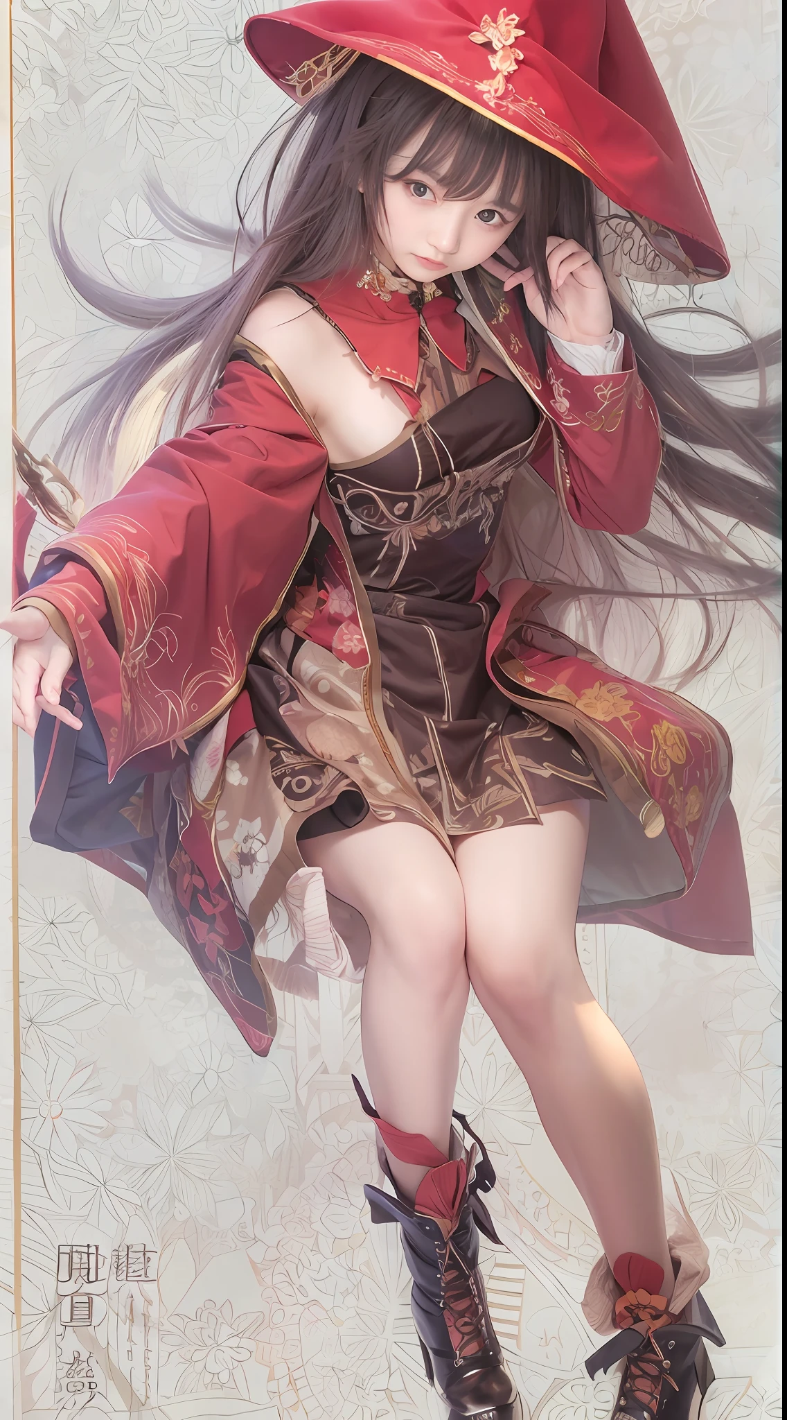 (masterpiece、Ultra-realistic、An ultra-high picture quality、超A high resolution、16k image、Ultra High Definition Photo Images)、Megumin's Cosplay、a japanese beauty woman、20yr old、Super beautiful idol face、二重まぶた、Beautiful eyes、Super perfect proportions、Beautiful skin、beutiful breast、Toned waist、thin arm、Thin leg