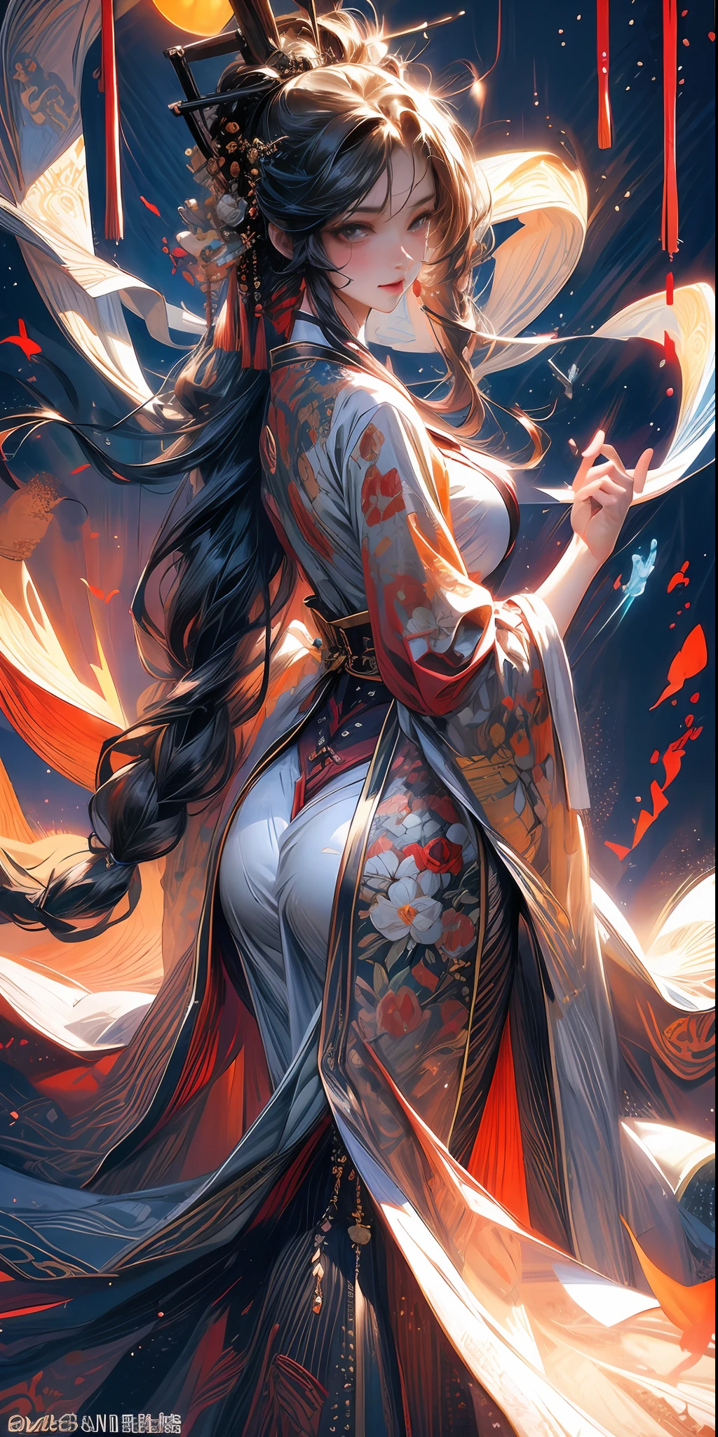 tmasterpiece,Best quality, 1girll,(high qulity), Epic,(mountain water:1.3), beautiful face,Slim figure,Funky moves,long and flowing hair,Proud of Hanmi's bones,Chinese style buildings,holding a longsword,Gentle and delicate,High temperament and coldness,(Mature young woman:1.4),perfect bodies,Golden ratio figure,medium-sized boobs,Peach buttocks,Hanfu,long white robe,Perfect Finger,Perfect hands,Less exposure,(Seductive face:0.1),(busty figure:0.4),Chinese style,3D style,verism style,((Clear character lines))