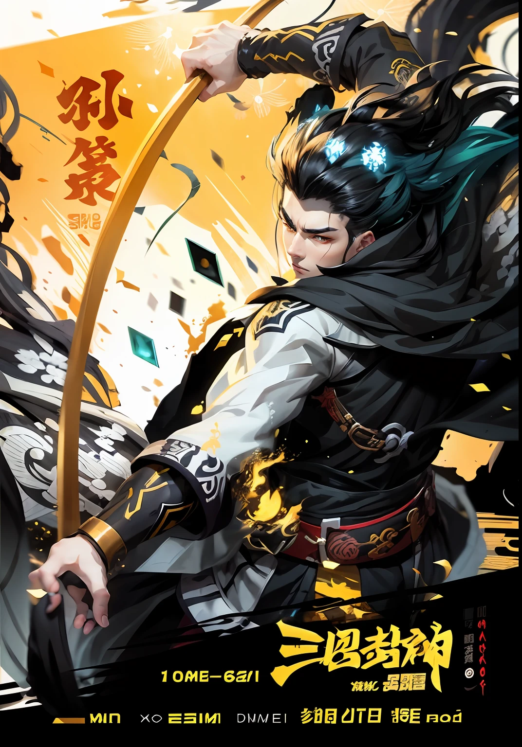 Fierce man,mtu,Cold man,Anime man dressed in black, , A man in Hanfu, Rossdraws digital painting, Fanart Meilleure ArtStation, inspired by Ju Lian,inspired by Wu Daozi,looks into camera,Fierce man,Yellow people,Black color hair