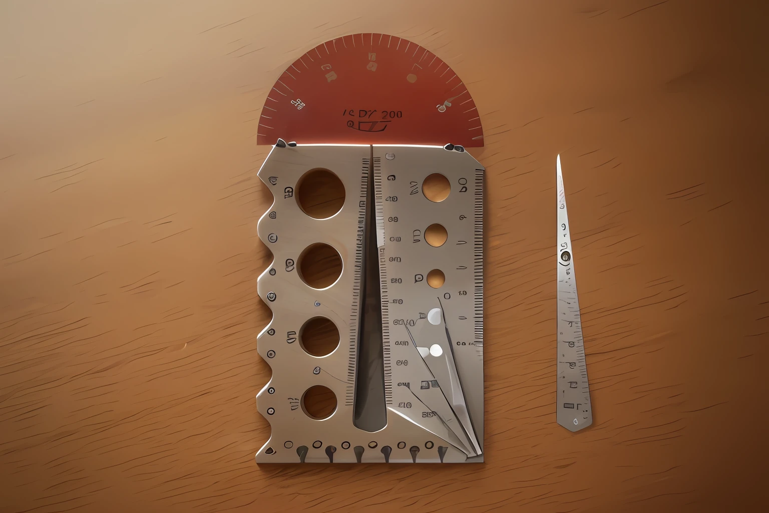 Close-up of a ruler and a pair of scissors, 130mm, 2 1 0 mm, gauges, 135 mm, 135mm, 1 3 5 mm, 105mm, 1 0 5 mm, 200mm, 2 0 0 mm, 200 mm, 1 2 0 mm, 120mm