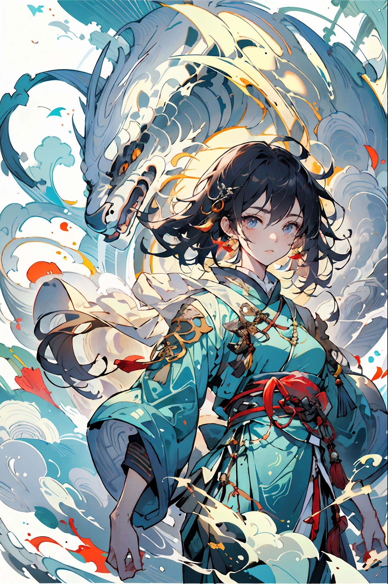A girl, ancient Chinese costume, whole body, sunshine, clear face, clean white background, masterpiece, super detail, epic composition, ultra HD, high quality, extremely detailed, official art, uniform 8k wallpaper, super detail, 32k