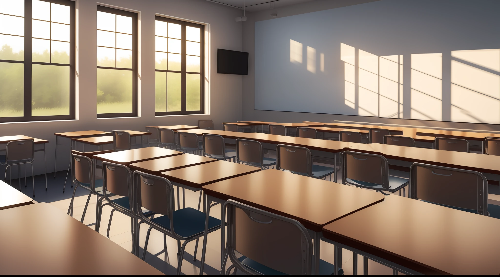 Classroom,empty chairs,sunlight from the window,8k,realism,realistic,detail,photo realistic