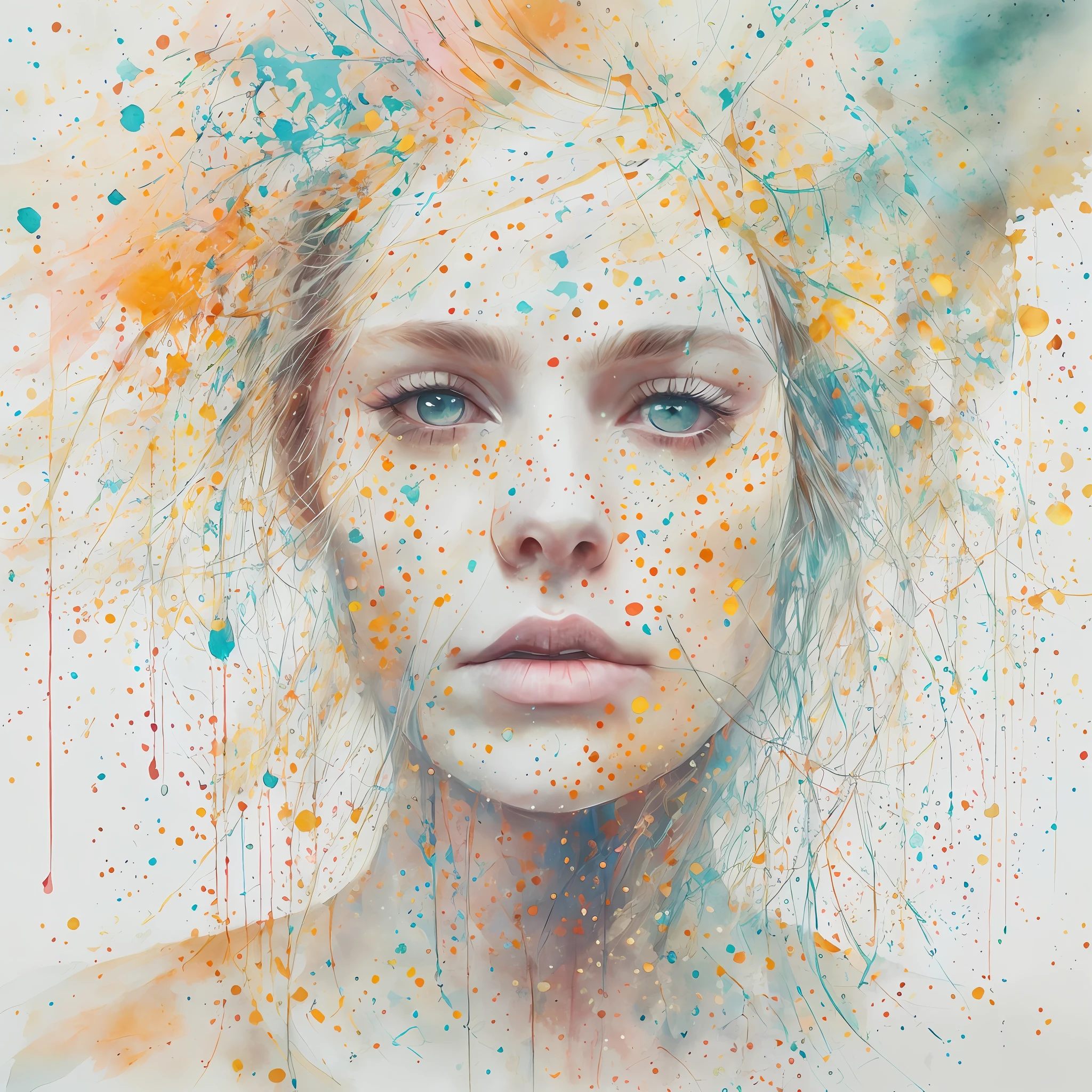 woman with agnes cecile, glowing design, pastel colors, ink drops, autumn lights