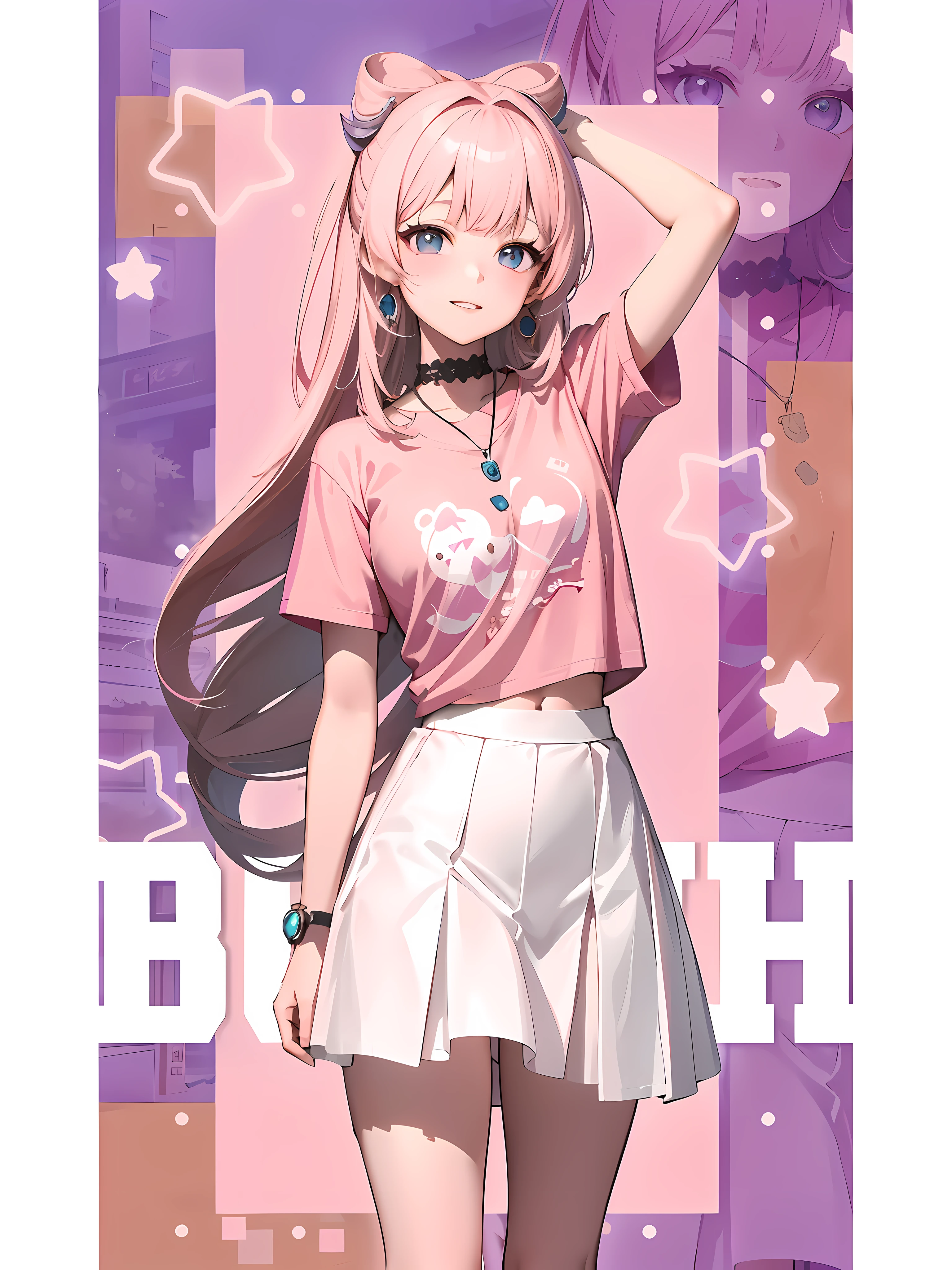 Anime girl with pink hair and pink shirt and white skirt, (Anime girl), up of young anime girl, anime visual of a cute girl, anime best girl, An anime girl, beautiful alluring anime teen, High Quality Anime Art Style, Beautiful Anime High School Girls, Cute anime girl, lollipop, Guviz, Anime style. 8K, Beautiful anime girl