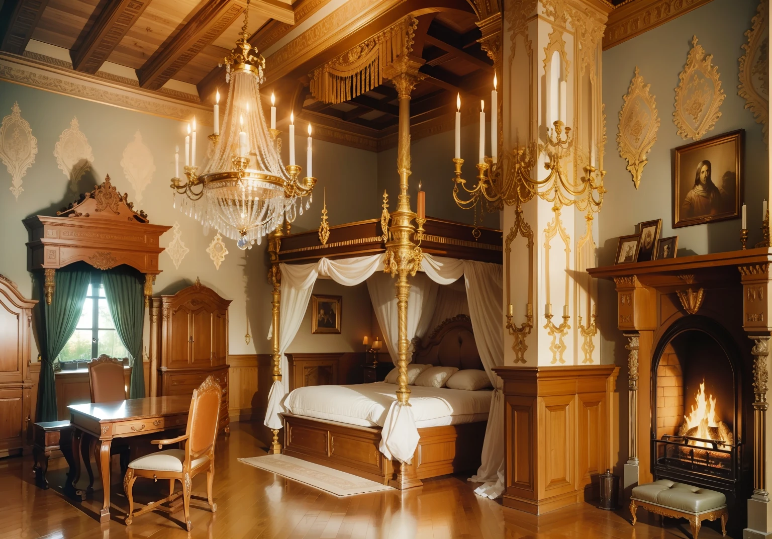 king bedroom with a fireplace