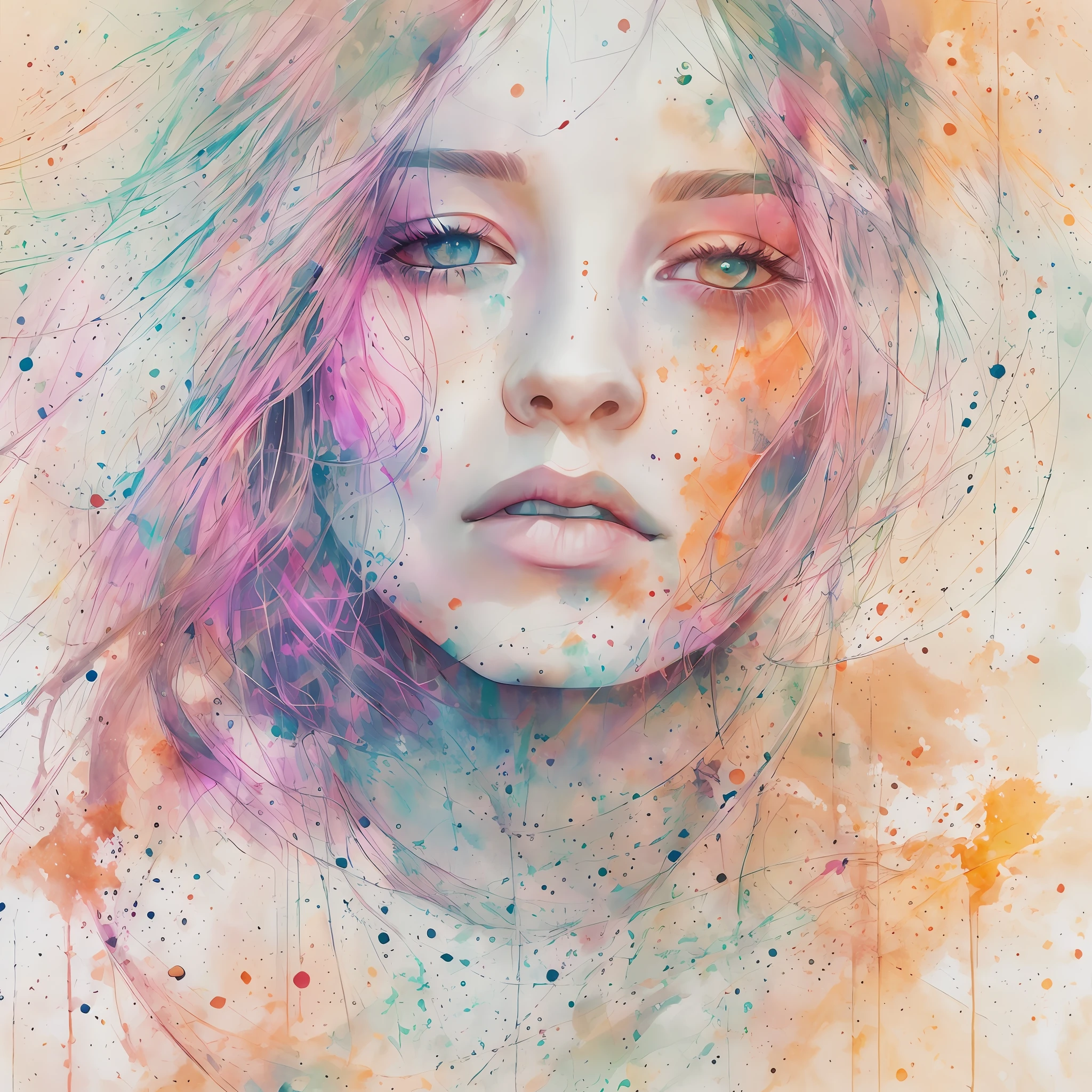 woman with agnes cecile, glowing design, pastel colors, ink drops, autumn lights
