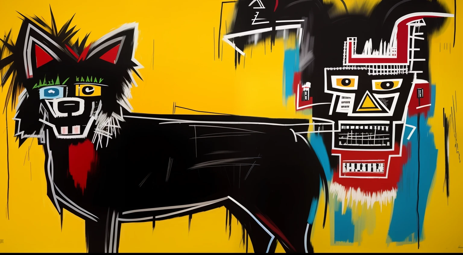 1、a Dog、Basquiat's paintings、artworks、Detailed light、an extremely devious and beautiful