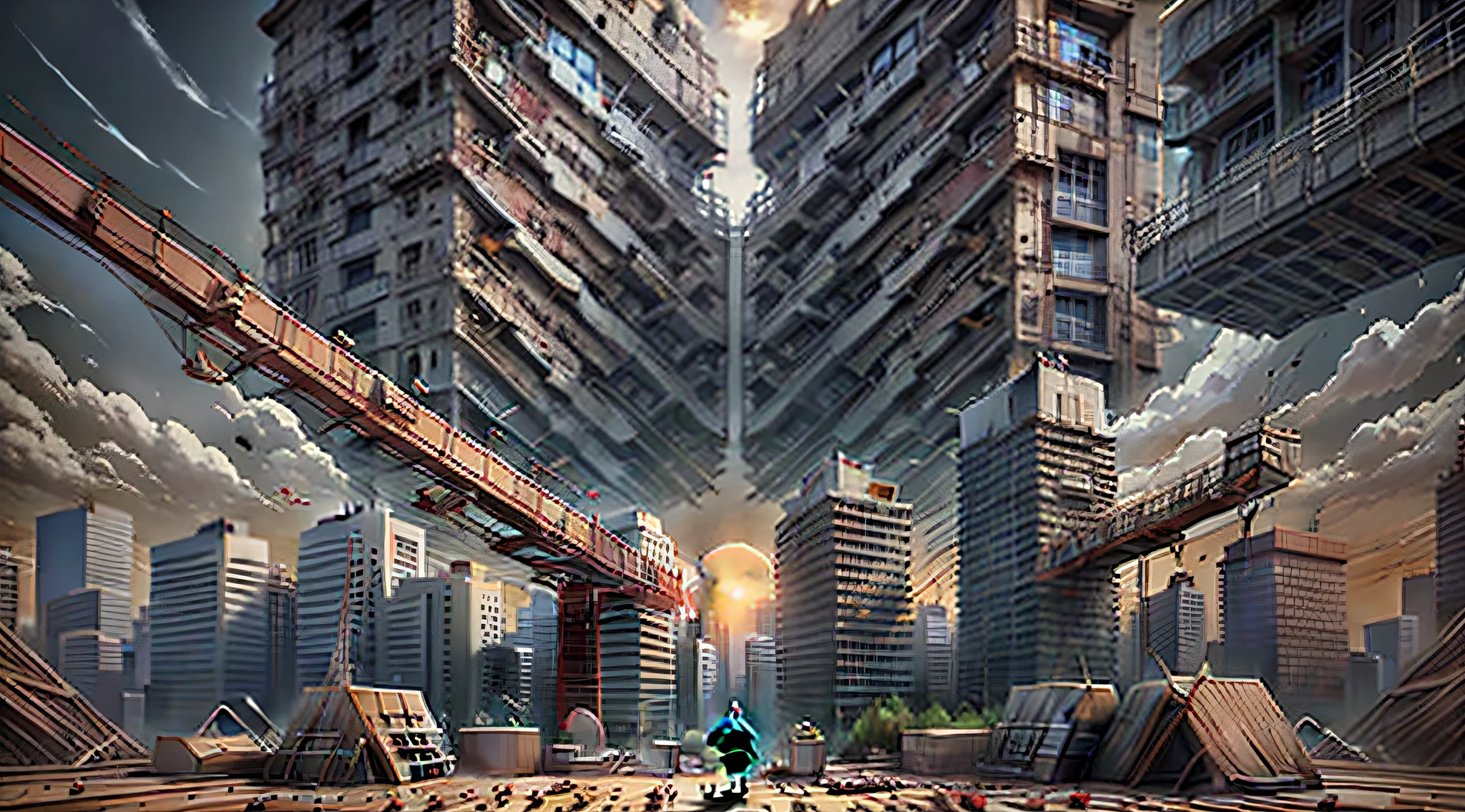 Production labor scenes, There is a person who is lazy, Construction sites, group of buildings, the setting sun