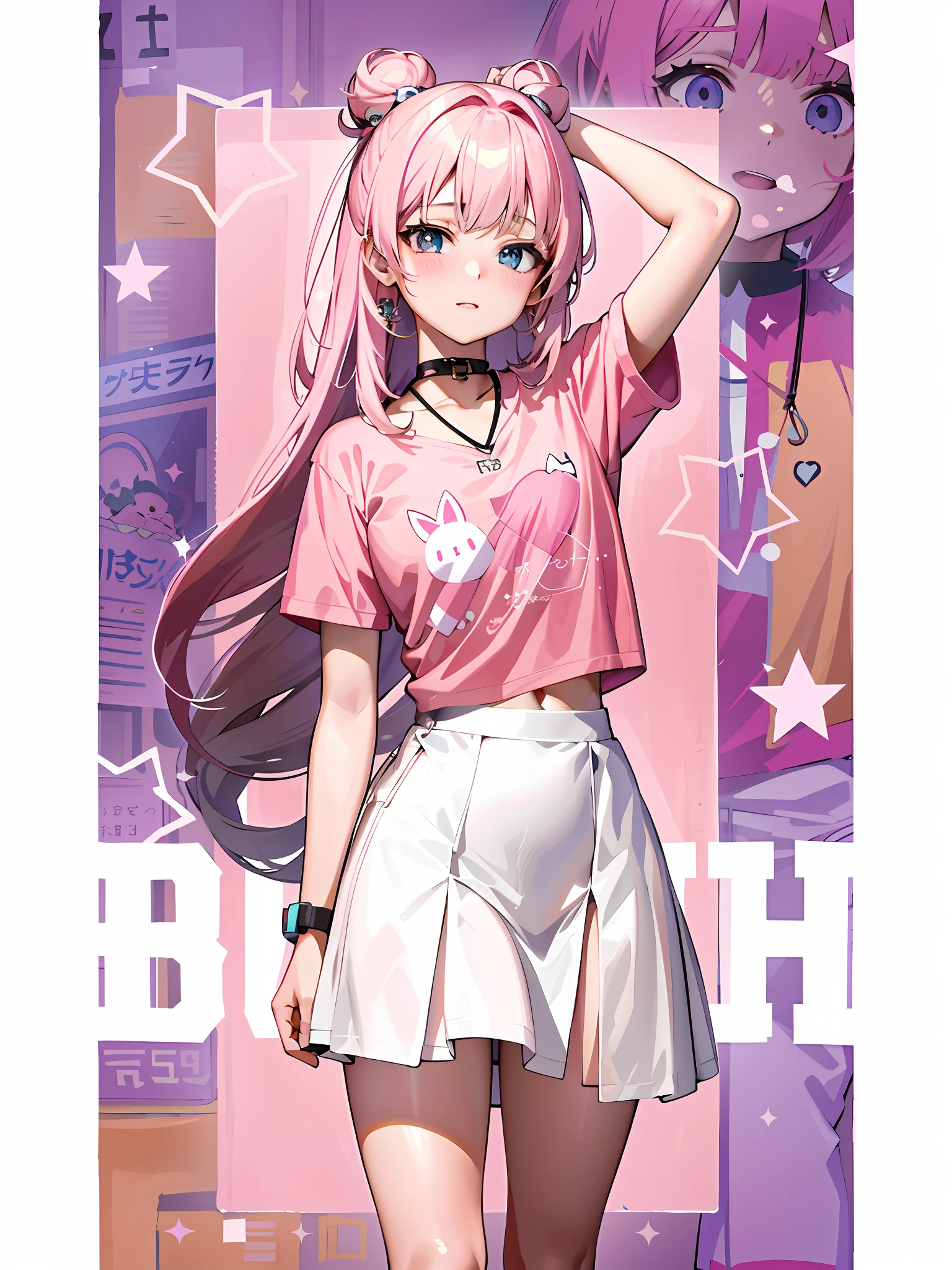 A pink-haired，Anime girl with pink shirt and white skirt, (Anime girl), up of young anime girl, anime visual of a cute girl, anime best girl, An anime girl, beautiful alluring anime teen, High quality anime art style, Beautiful Anime High School Girls, Cute anime girl, lollipop, Guviz, Anime style. 8K, Beautiful anime girl，The top is fitted closely。