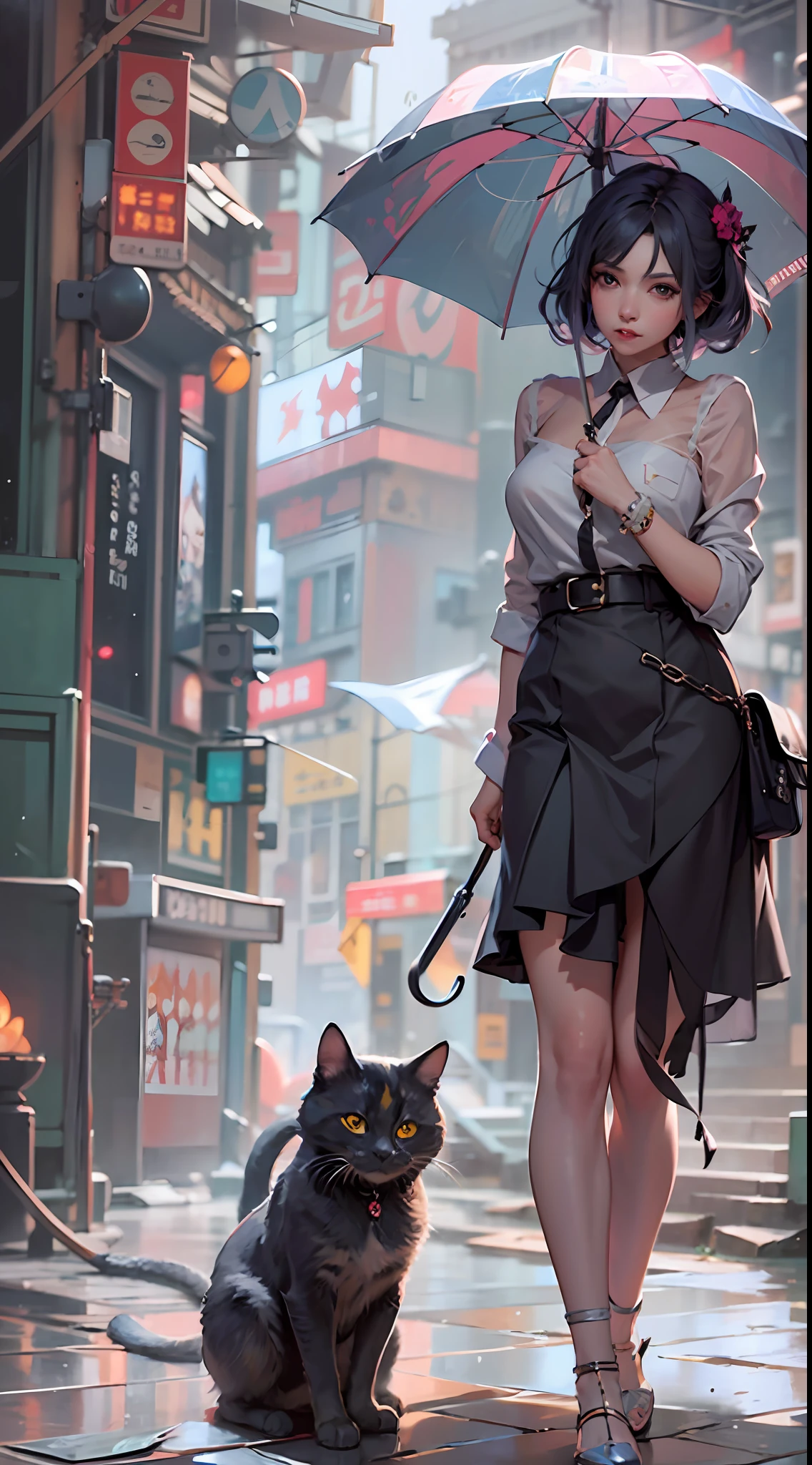 there are two pictures of a woman with an umbrella and a cat, artwork in the style of guweiz, guweiz, beautiful character painting, guweiz on artstation pixiv, guweiz on pixiv artstation, stunning anime face portrait, beautiful digital artwork, wlop rossdraws, detailed digital anime art, guweiz masterpiece