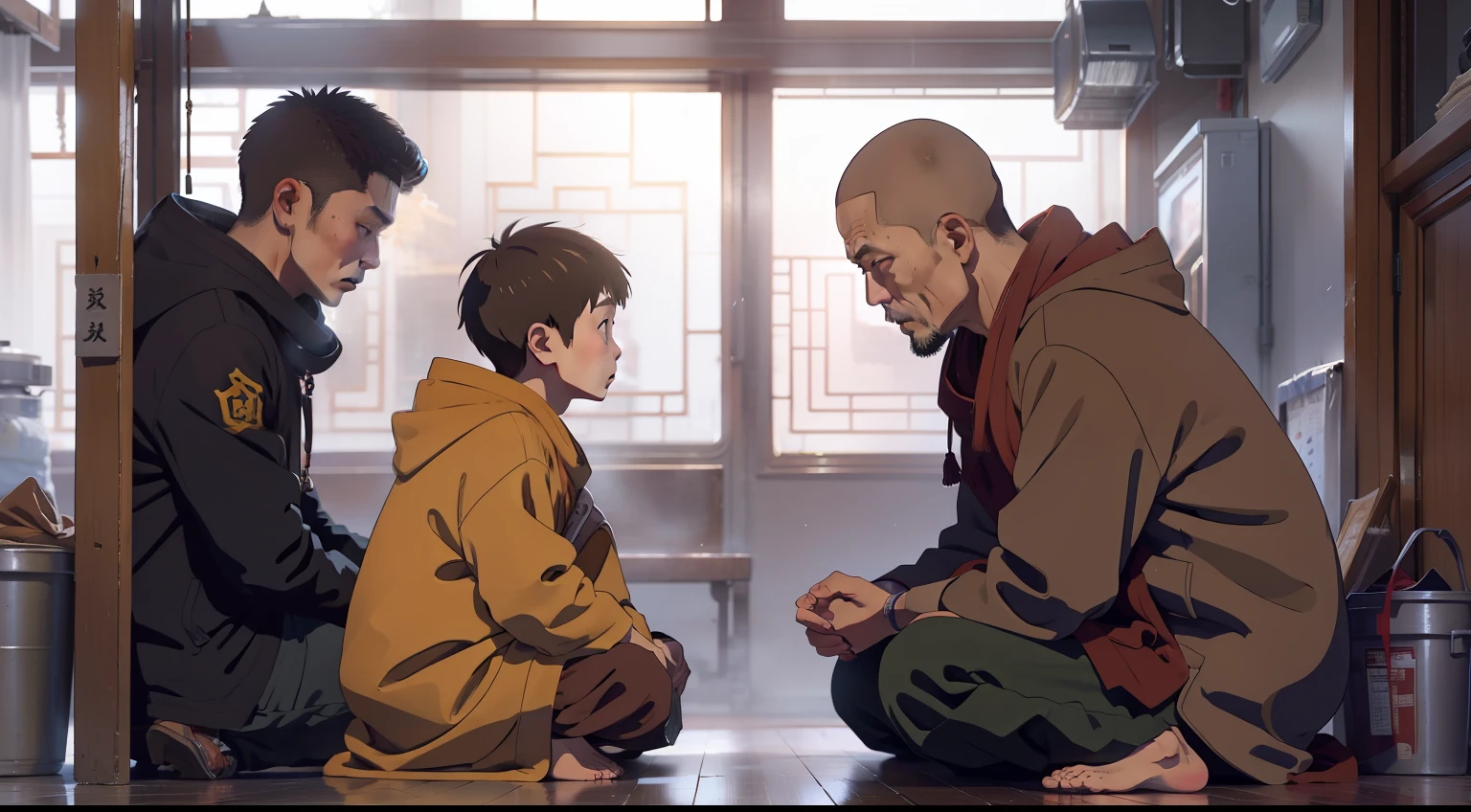 It gets cold，The son finds the monk，Anxiously describe to him what he saw，And seek a workaround。