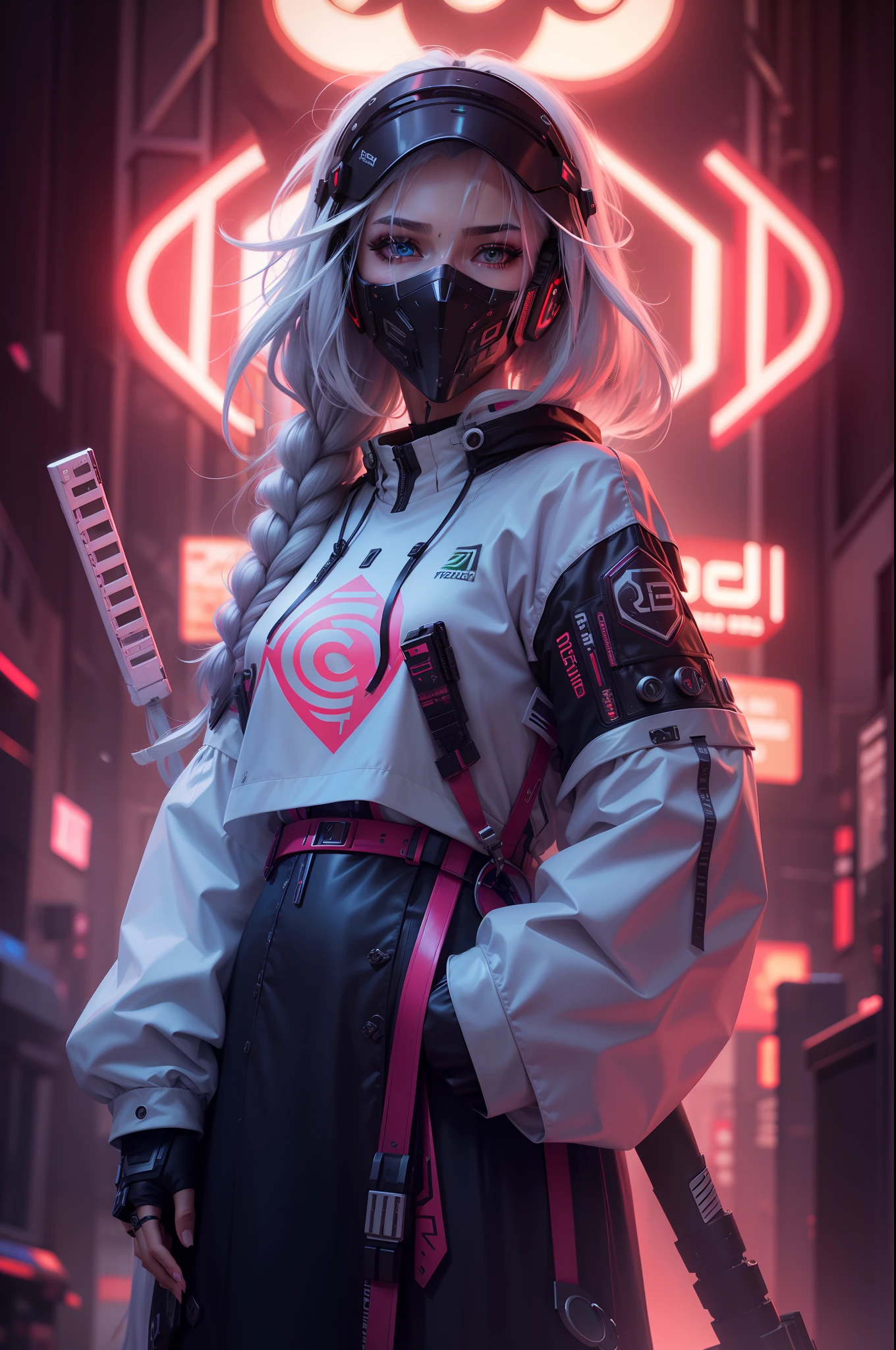Real, female, futuristic, nvidia, cyberpunk, long hair, white hair, armored, 3d