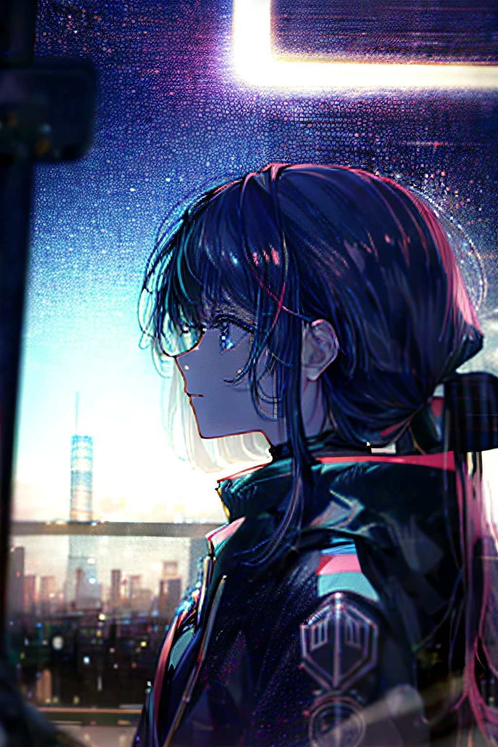 cyber punk Girl city of the future profile length hair