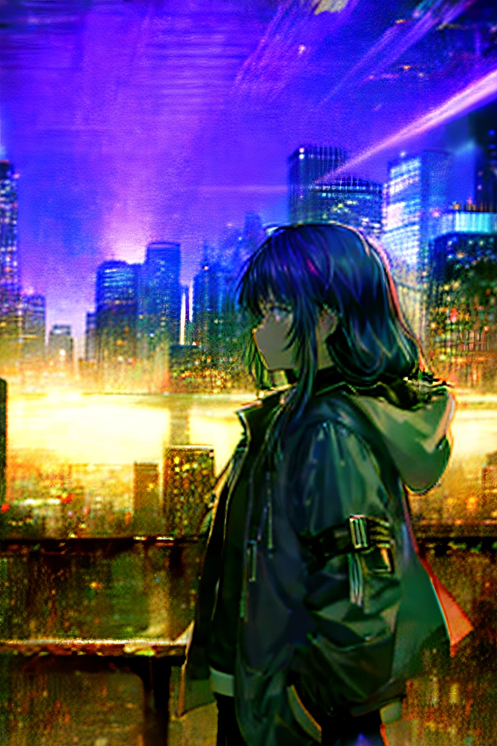 cyber punk Girl city of the future profile length hair