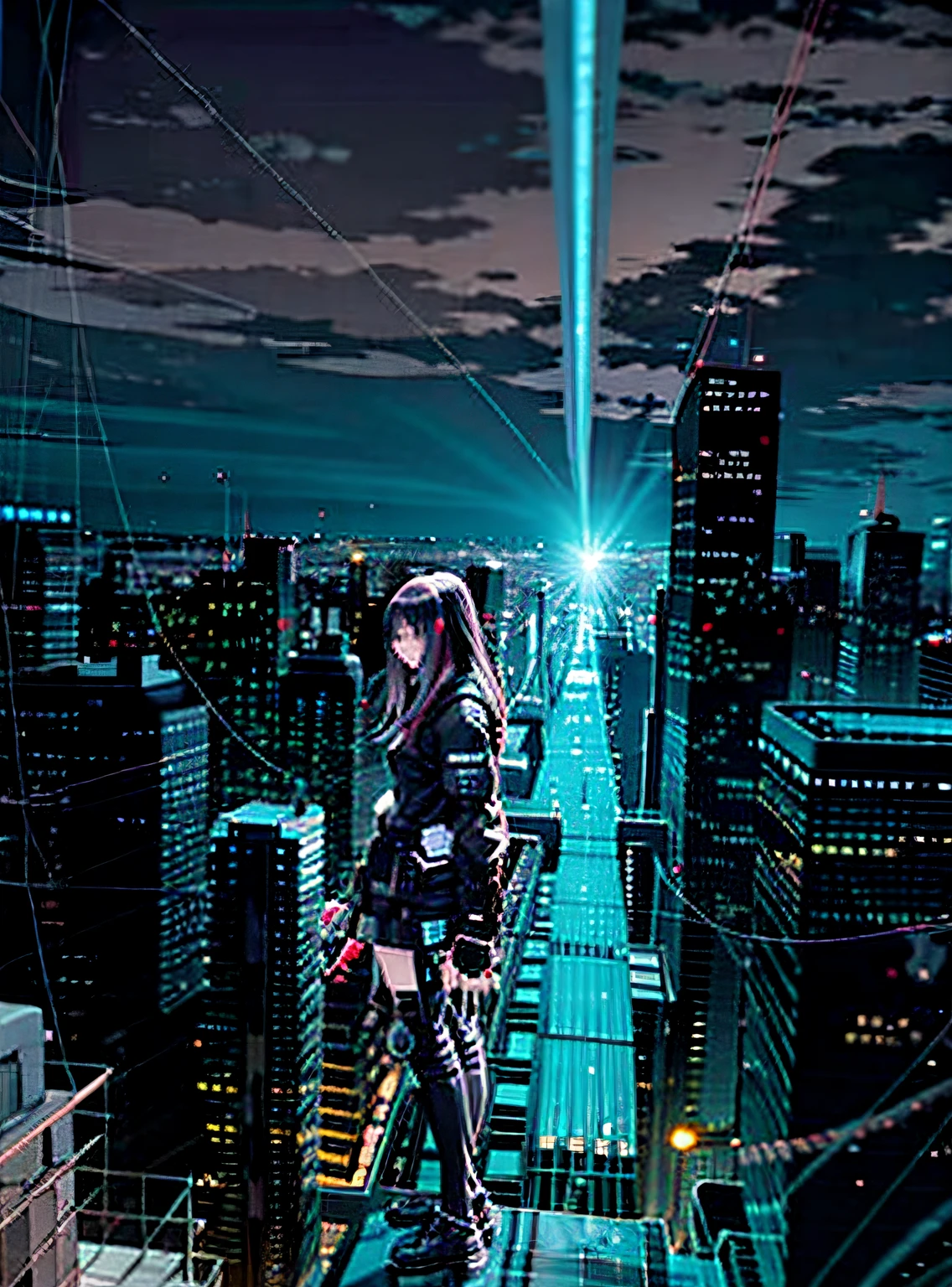 best quality:1.4, cyberpunk, mechanical parts, cyberpunk, neon lights, city, 1girl,