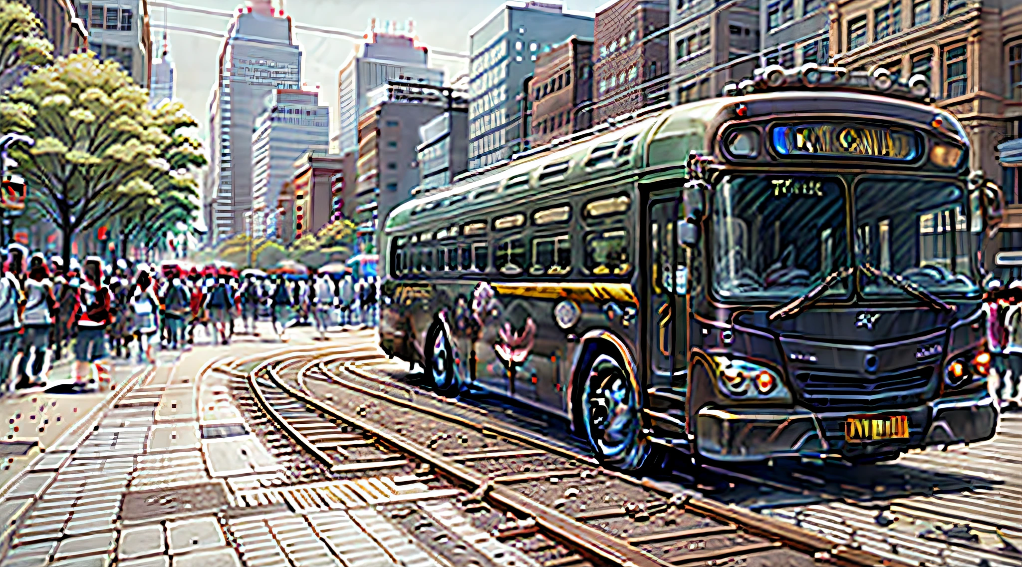 Streets, queuing, crowed, Bus car