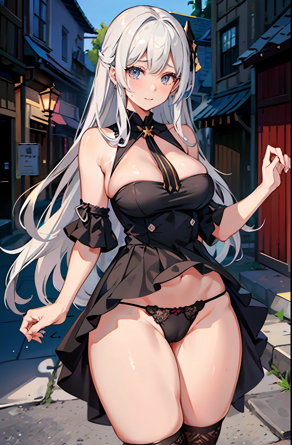 panties small、an ecstatic look on one's face、(thighs thighs thighs thighs:1.5)、Panties that dig into the buttocks、Huge ass、opens legs、Opening legs、white  panties、from the rear、backs、s ass、Big ass、hime、Knights、doress、T back、G-strings、In the street、Town、Sweating、perspiring、Sweating、