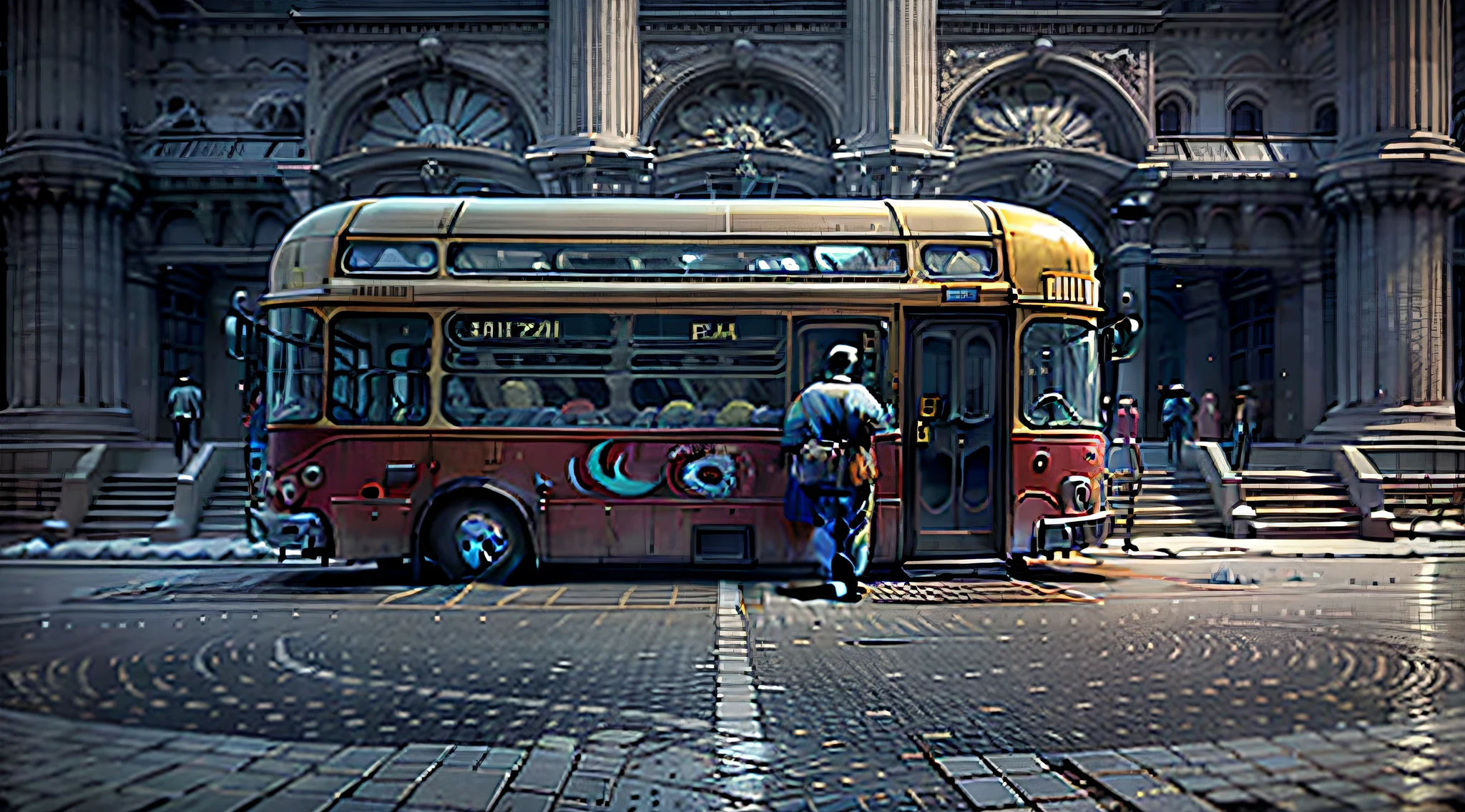 placid, orderly, Board the bus, Plaza