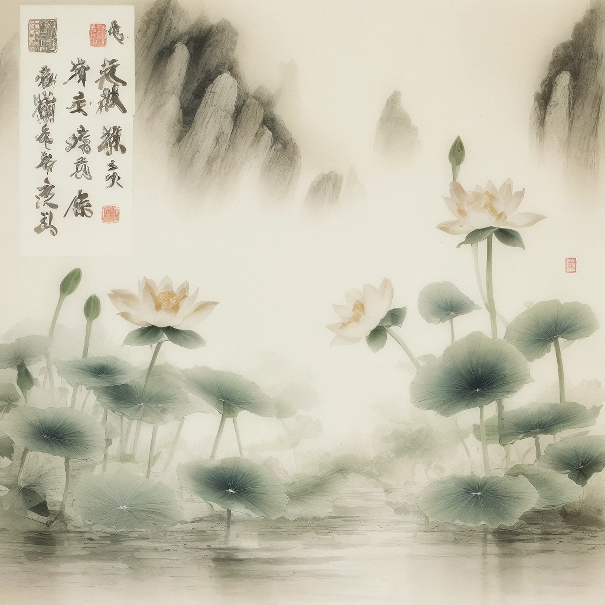 shukezouma,shuimobysim，lotuses flower，（Maximum amount of white space3:4），Negative space, view the viewer, Traditional Chinese Ink Painting, Song ， (Masterpiece, Best quality:1.2)，8K，wuchangshuo，(ecchi0.5)，Leave white space