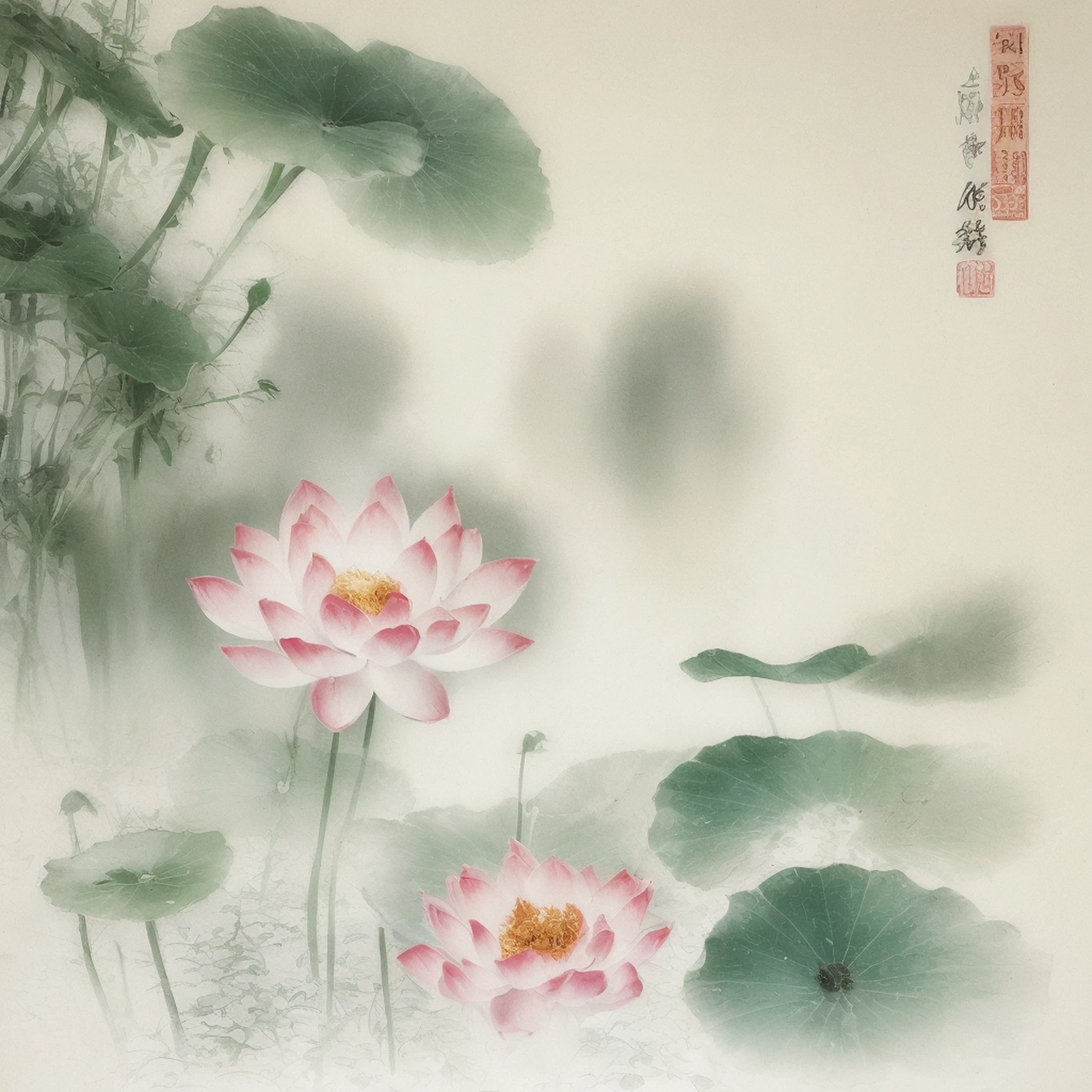 shukezouma,shuimobysim，lotuses flower，（Maximum amount of white space3:4），Negative space, view the viewer, Traditional Chinese Ink Painting, Song ， (Masterpiece, Best quality:1.2)，8K，wuchangshuo，(ecchi0.5)，Leave white space