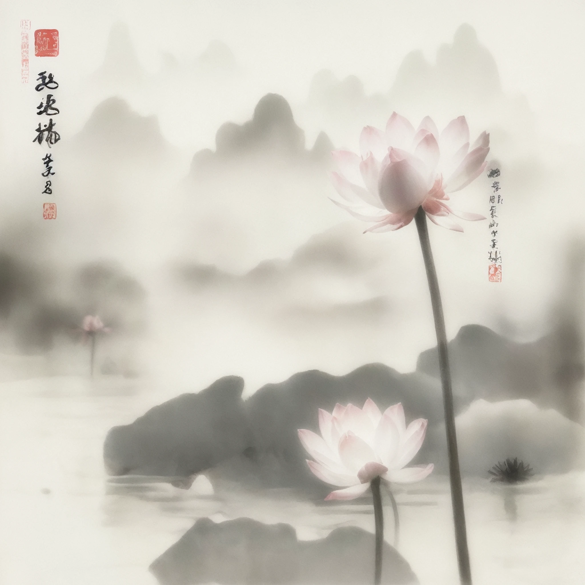 shukezouma,shuimobysim，lotuses flower，（Maximum amount of white space3:4），Negative space, view the viewer, Traditional Chinese Ink Painting, Song ， (Masterpiece, Best quality:1.2)，8K，wuchangshuo，(ecchi0.5)，Leave white space