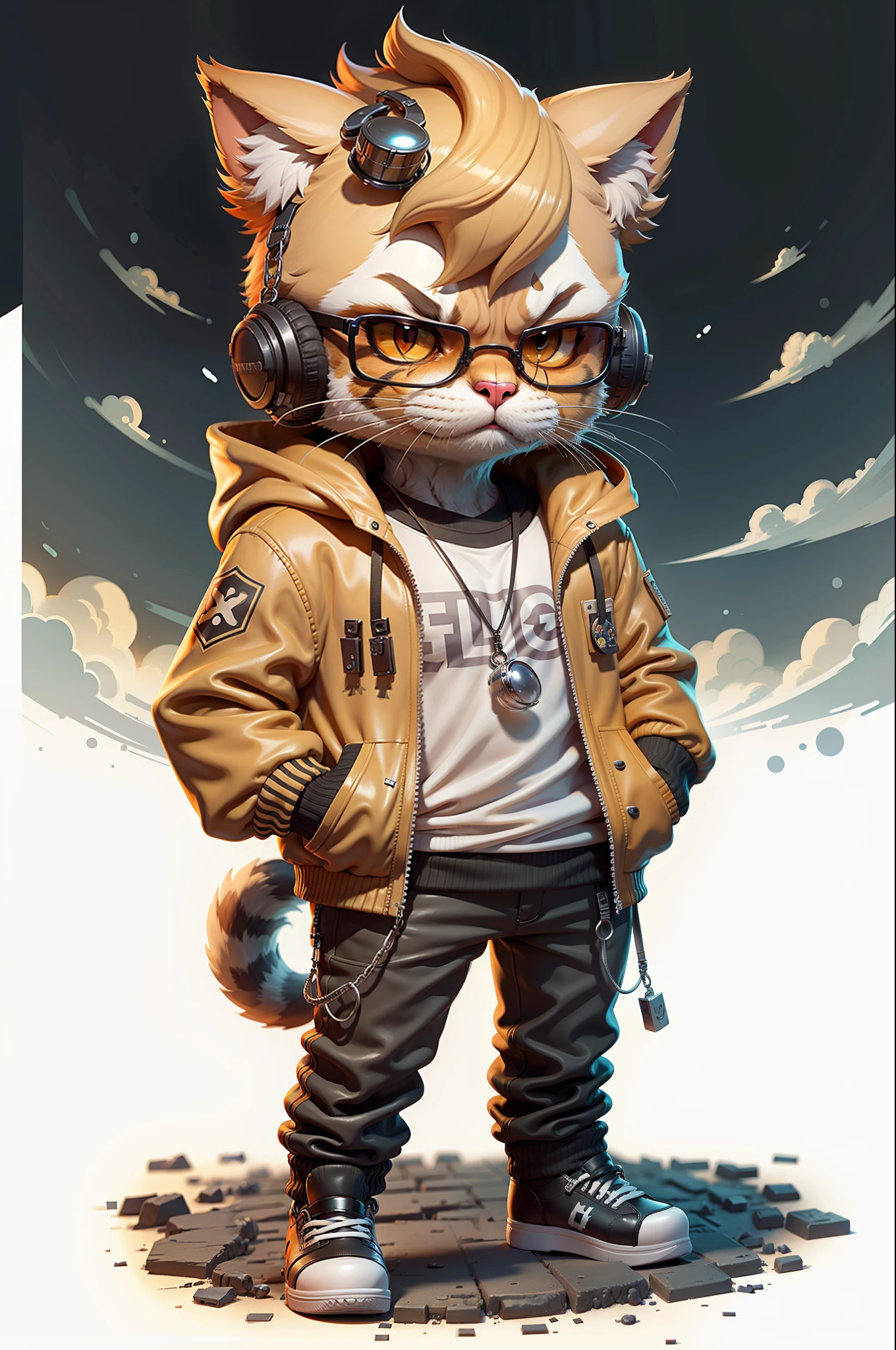 c4tt4stic, a cartoon cat wearing a jacket and sunglasses,long legs,body detailed,