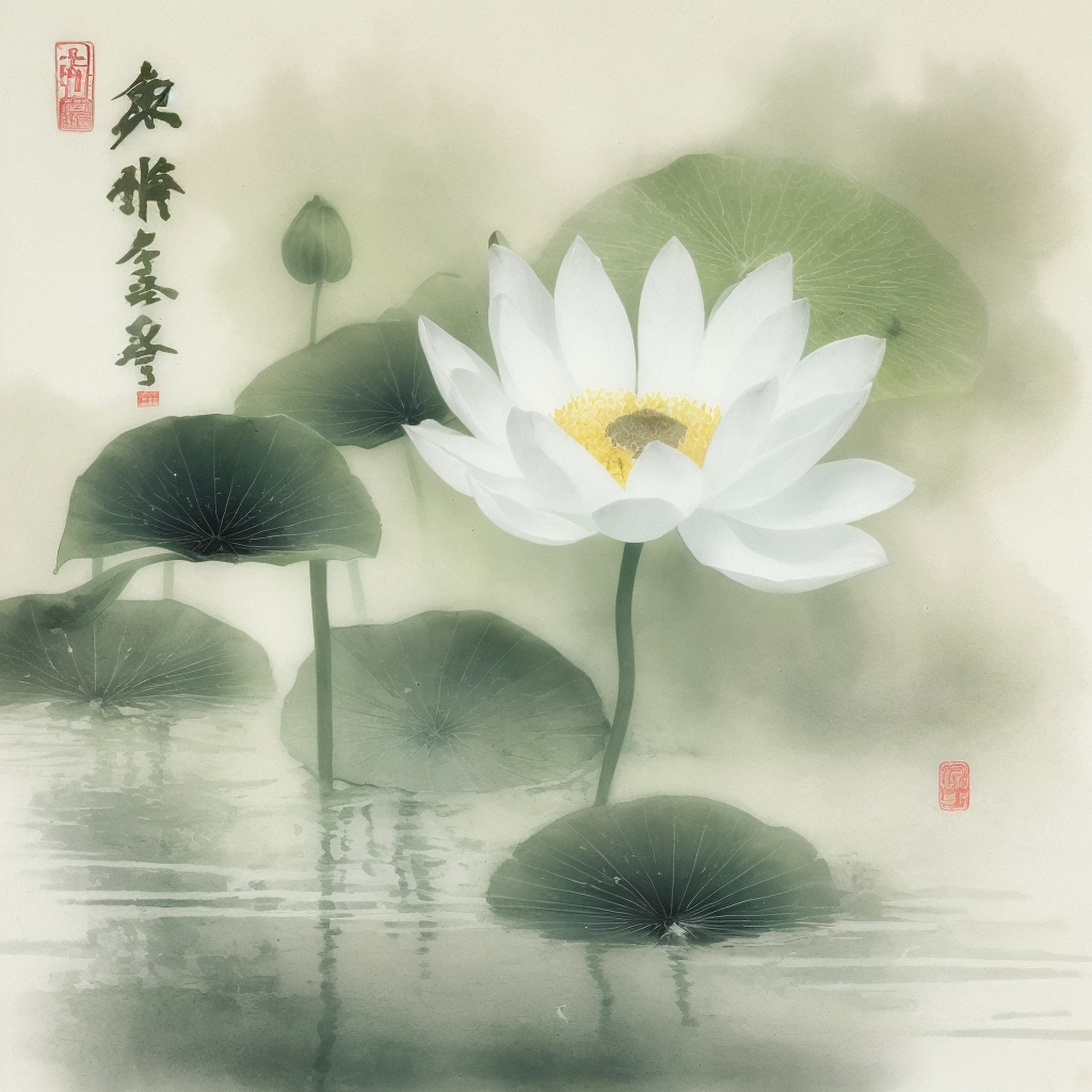 shukezouma,shuimobysim，lotuses flower，（Maximum amount of white space3:4），Negative space, view the viewer, Traditional Chinese Ink Painting, Song ， (Masterpiece, Best quality:1.2)，8K，wuchangshuo，(ecchi0.5)，Leave white space