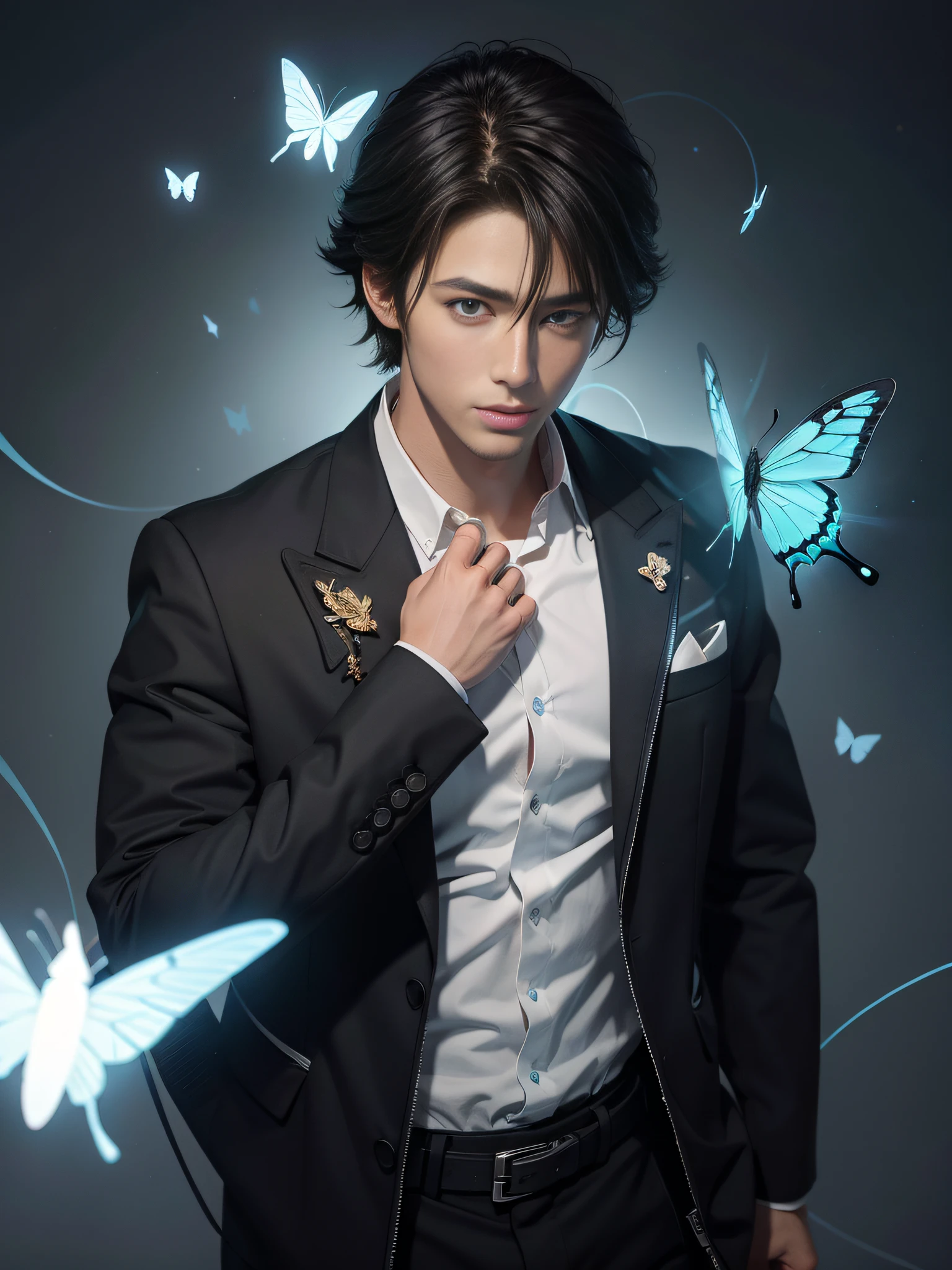 boyhandsomeHandsomeHandsome boyHandsome boy,Middle school,Butterfly,Tyndall effect --s 100 --ar 1:1 --q 5 --niji 5