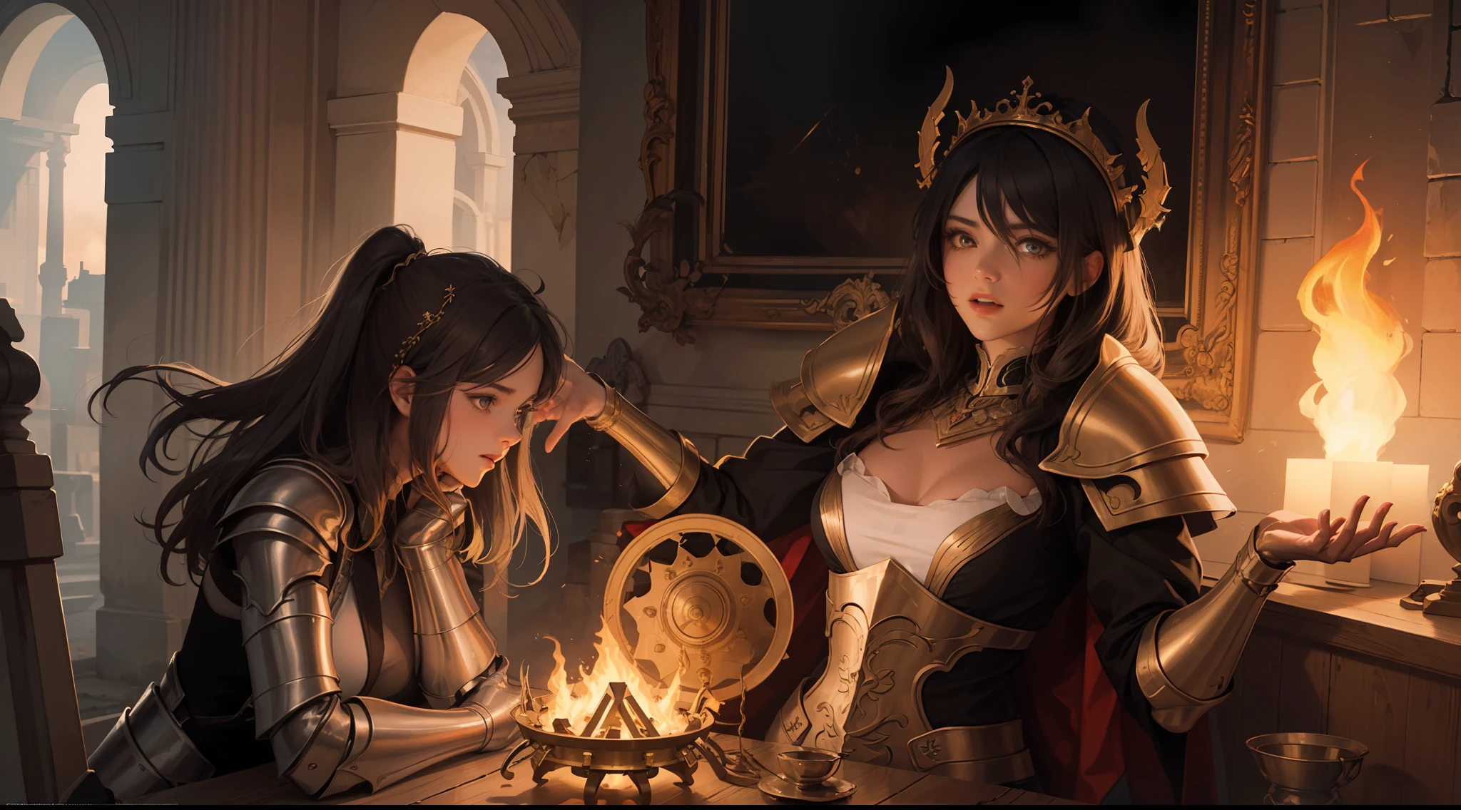 (Extremely detailed Cg Unity 8K wallpaper,Masterpiece, Best quality, Ultra-detailed, Beautiful detailed eyes:1.2),Best illumination, (Best shadow, An extremely delicate and beautiful, full bloom),
1girll,Solo,Large breasts,Heavy armor,complex patterns,Long hair,Holding a shield,Film filter, Hellfire,full bodyesbian,demon,Flame,Greek temple,dramatics,dynamicposes,illusory engine, (High detail: 1.9)