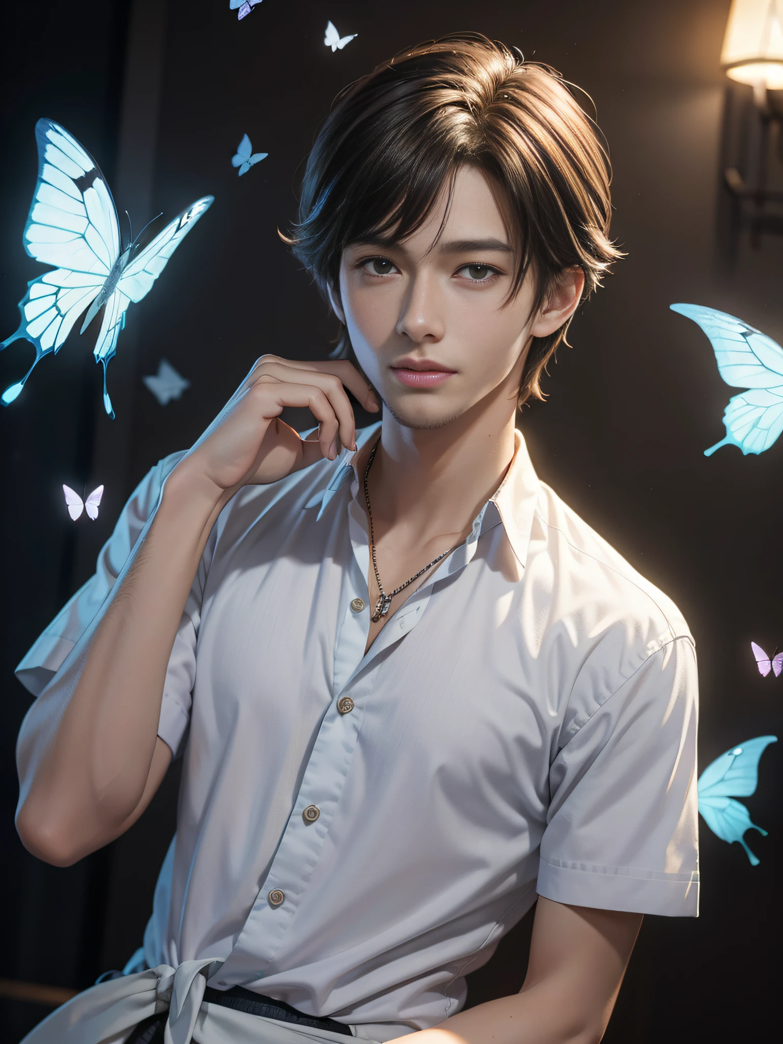 boyhandsomeHandsomeHandsome boyHandsome boy,closeup of face,middle school,Butterfly,The Tyndall effect --s 100 --ar 1:1 --q 5 --niji 5