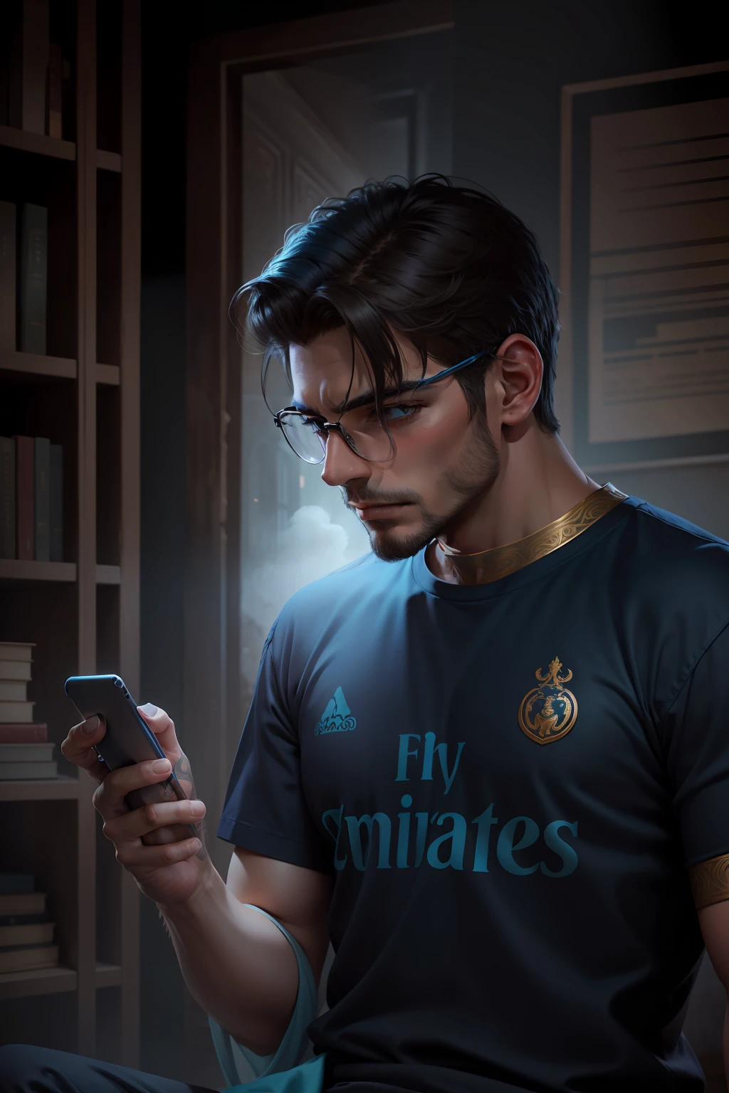Realistic and aniematic touch with mythological background colour and face remain same with real skin touch and eagal sit on sholder , shirt colour changes to blue
