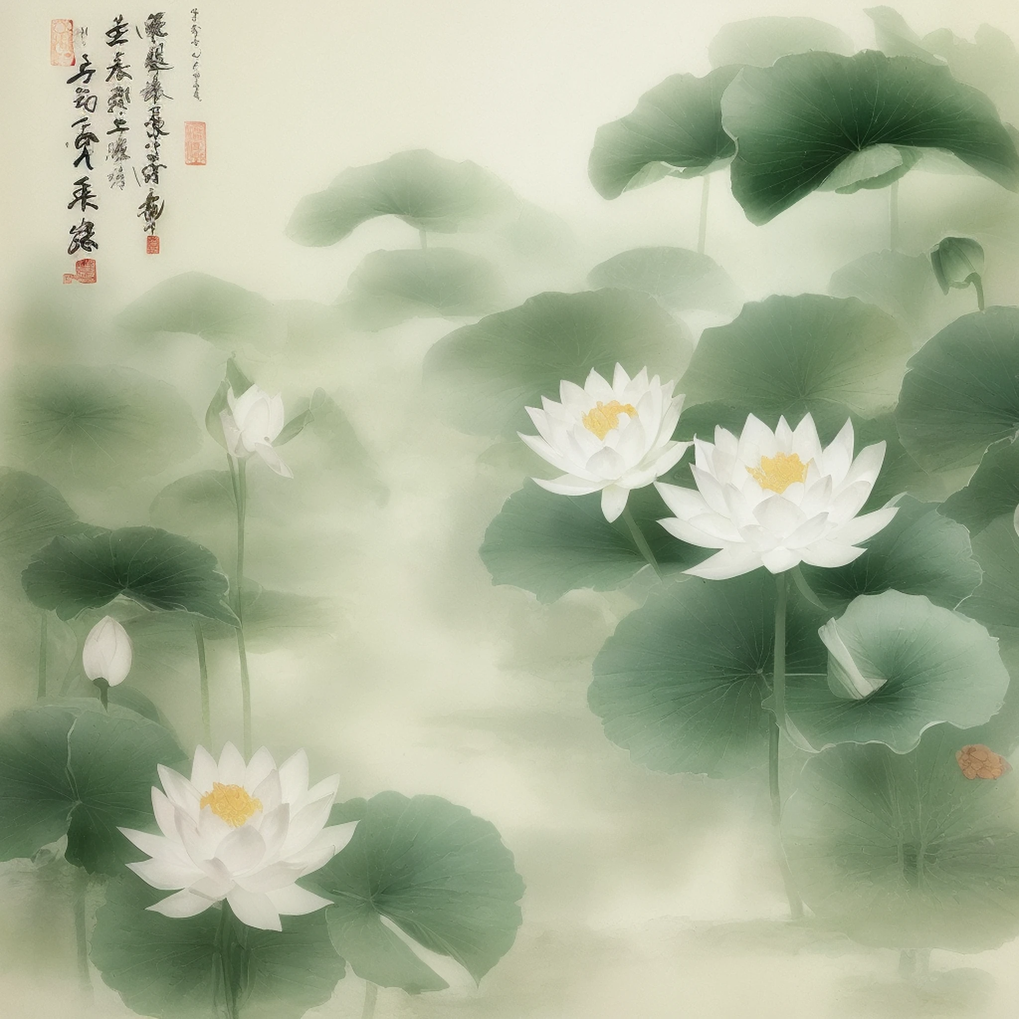 shukezouma,shuimobysim，lotuses flower，（Maximum amount of white space3:4），Negative space, view the viewer, Traditional Chinese Ink Painting, Song ， (Masterpiece, Best quality:1.2)，8K，wuchangshuo，(ecchi0.5)，Leave white space