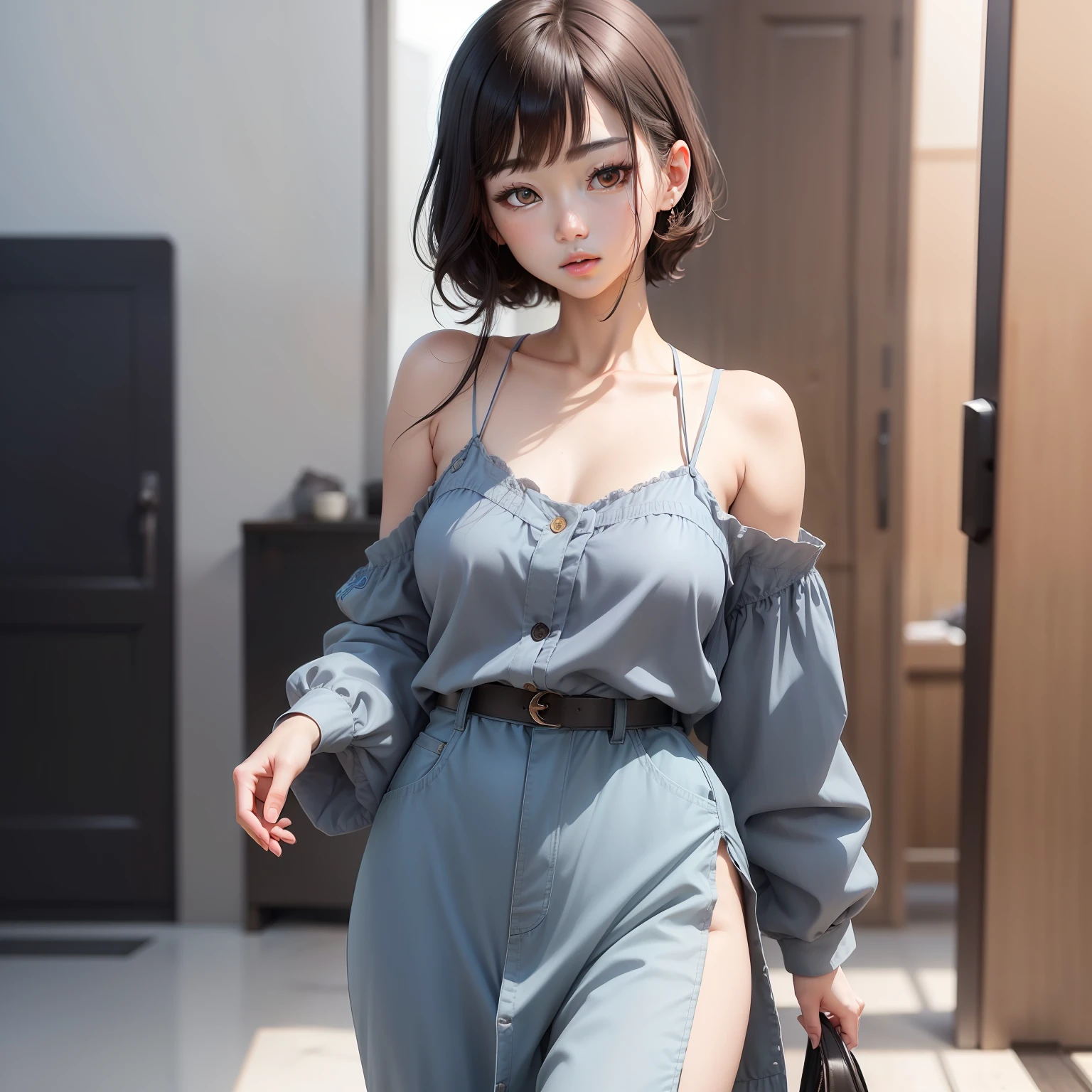 light skinned、A dark-haired、Korean style、fleeting、Perfect body、ren、cute little、healthy、Trendy clothes、Beautuful Women、Delicate、Beautiful skin、