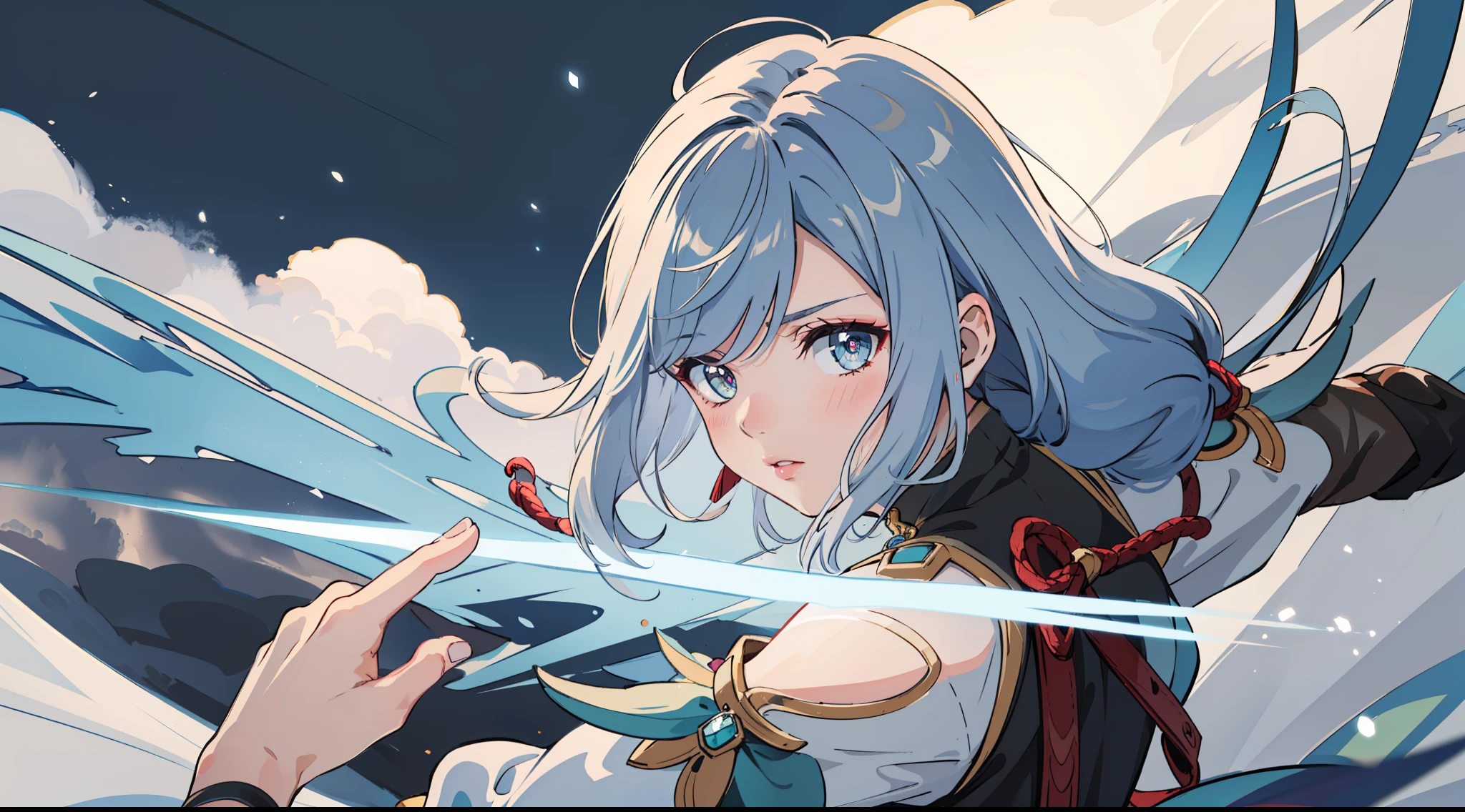 shenhedef, upper body, seductive look, blush, outdoors, snowflake scenery, looking at viewer, cloudy, moody lighting, (perfect detail eyes:1.2), glowing eyes, (long hair one braid:1.2), elemental skill effect, (Masterpiece, Best Quality, High Quality:1.4), professional artwork, Intricate Details, field of view, sharp focus, detailed painting, photorealistic lighting, trending on pixiv, (vivid lighting, vibrant colors:1.05), realistic shadows, ambient occlusion, (athletic body:1.3), mature woman, 30yo,