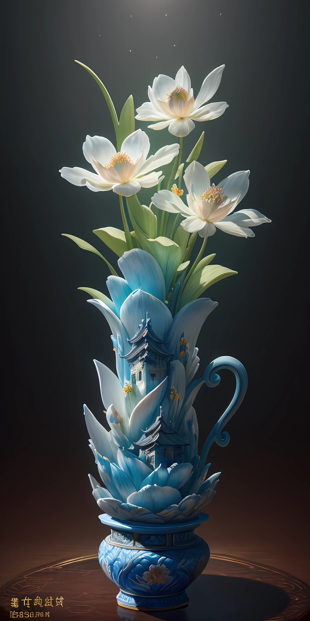 best quality, realistic, photorealistic, ultra detailed, "Mountain of Flower and Fruit+Fairy+Chinese Architecture" highly detailed carving on "southern ice" porcelain,Ultra wide angle,Accent Lighting,Volumetric Lighting,backlighting, (detailed light),((an extremely delicate and beautiful)),dramatic_shadow,ray_tracing,hdr