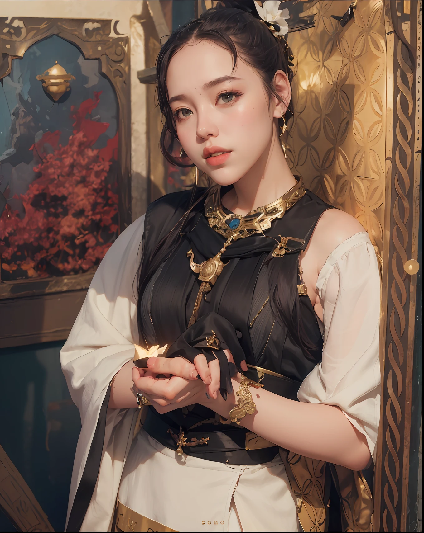 (1girl:1.3),solo,__body-parts__,
official art, unity 8k wallpaper, ultra detailed, beautiful and aesthetic, beautiful, masterpiece, best quality,Fantastical Atmosphere, Calming Palette, Tranquil Mood, Soft Shading,
Miko priestess, charm spell, talisman familiar, shrine maiden duties,