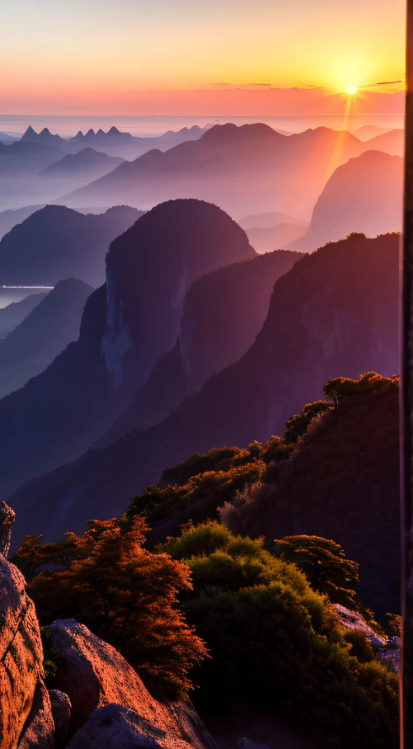 Sunset, evening glow, distant view, realistic, rich colors, gorgeous and colorful, wide-angle lens, shooting in the evening, positive film, naturalistic style, high-definition filming.