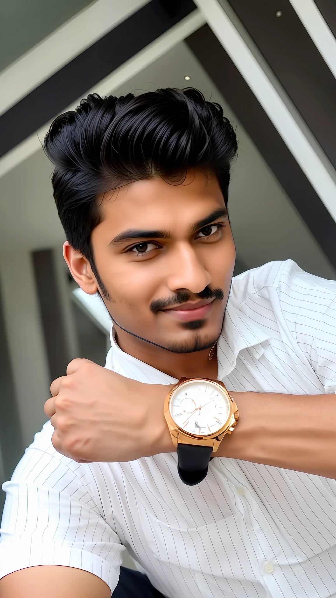 there is a man that is wearing a watch and posing for a picture, with accurate face, with lovely look, vinayak, good looking face, candid picture, portait photo profile picture, jayison devadas, with kind face, indian, without helmet, ayan nag, front profile!!!!, face picture, facebook profile picture, professional profile picture, handsome face