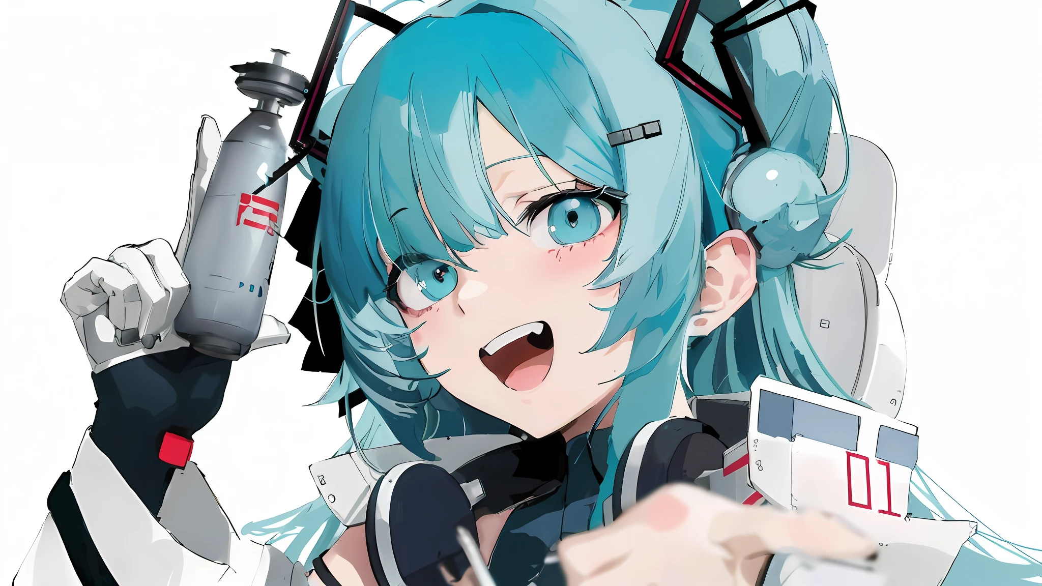 Anime girl with blue hair holding remote control and bottle, mikudayo, Kantai collection style, Anime girl with teal hair, style of anime4 K, Hatsune Miku, Best anime 4k konachan wallpaper, nightcore, Anime wallpaper 4K, Anime wallpaper 4 k, anime moe art style, anime mecha aesthetic, trending anime artwork