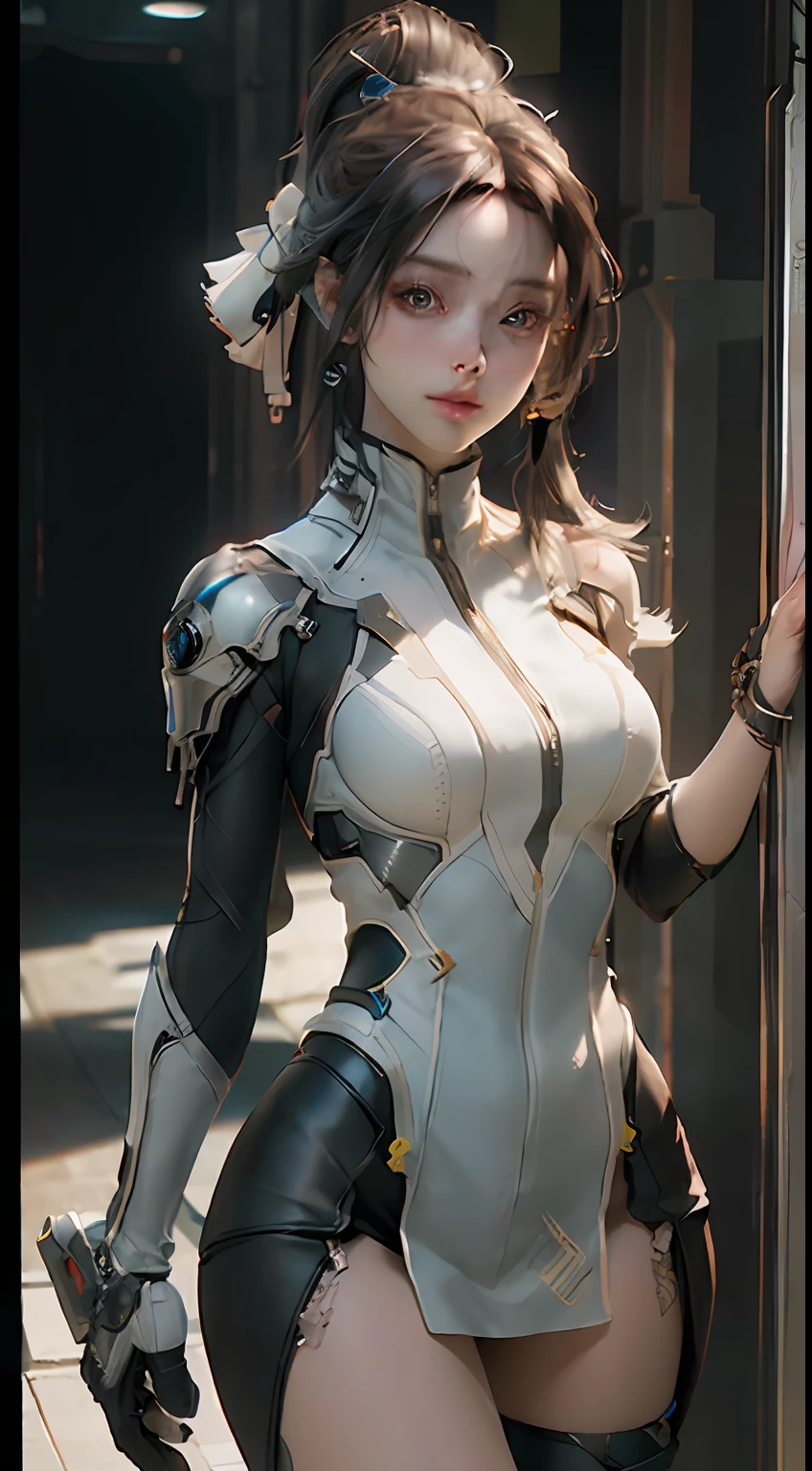 ((Best quality)), ((masterpiece)), (detailed:1.4), 3D, an image of a beautiful cyberpunk female,HDR (High Dynamic Range),Ray Tracing,NVIDIA RTX,Super-Resolution,Unreal 5,Subsurface scattering,PBR Texturing,Post-processing,Anisotropic Filtering,Depth-of-field,Maximum clarity and sharpness,Multi-layered textures,Albedo and Specular maps,Surface shading,Accurate simulation of light-material interaction,Perfect proportions,Octane Render,Two-tone lighting,Wide aperture,Low ISO,White balance,Rule of thirds,8K RAW,