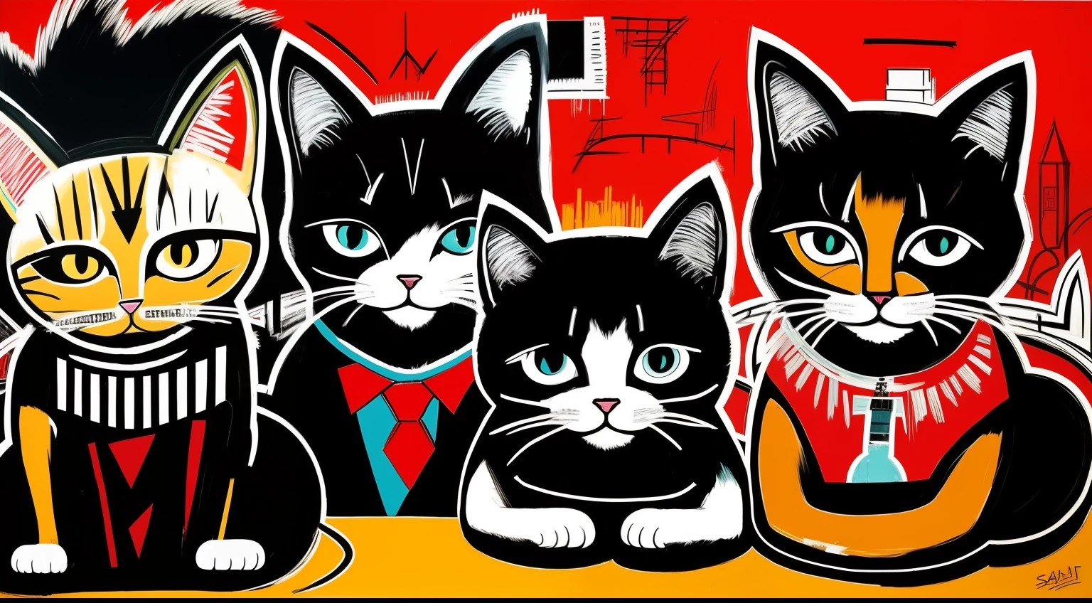 1、Cats、Basquiat's paintings、artworks、Detailed light、an extremely devious and beautiful