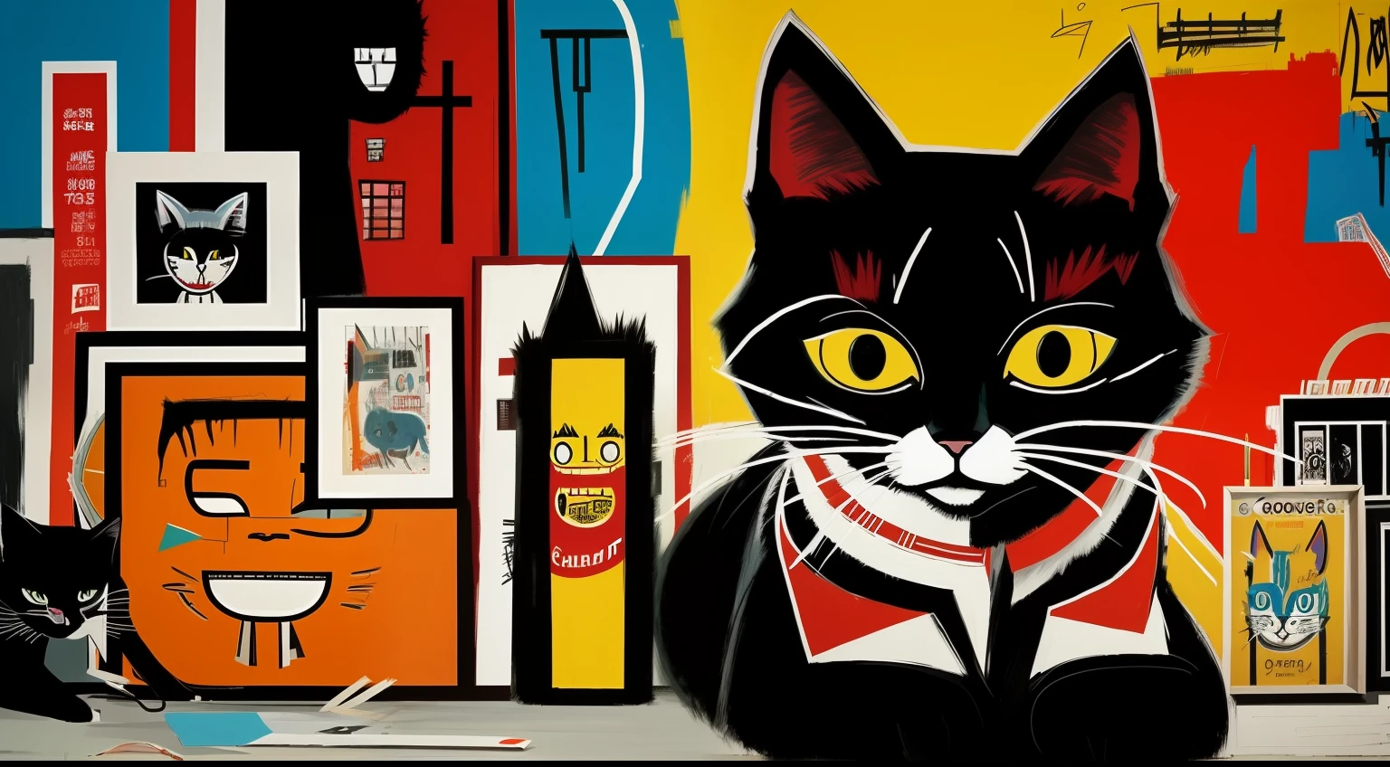 1、Cats、Basquiat's paintings、artworks、Detailed light、an extremely devious and beautiful