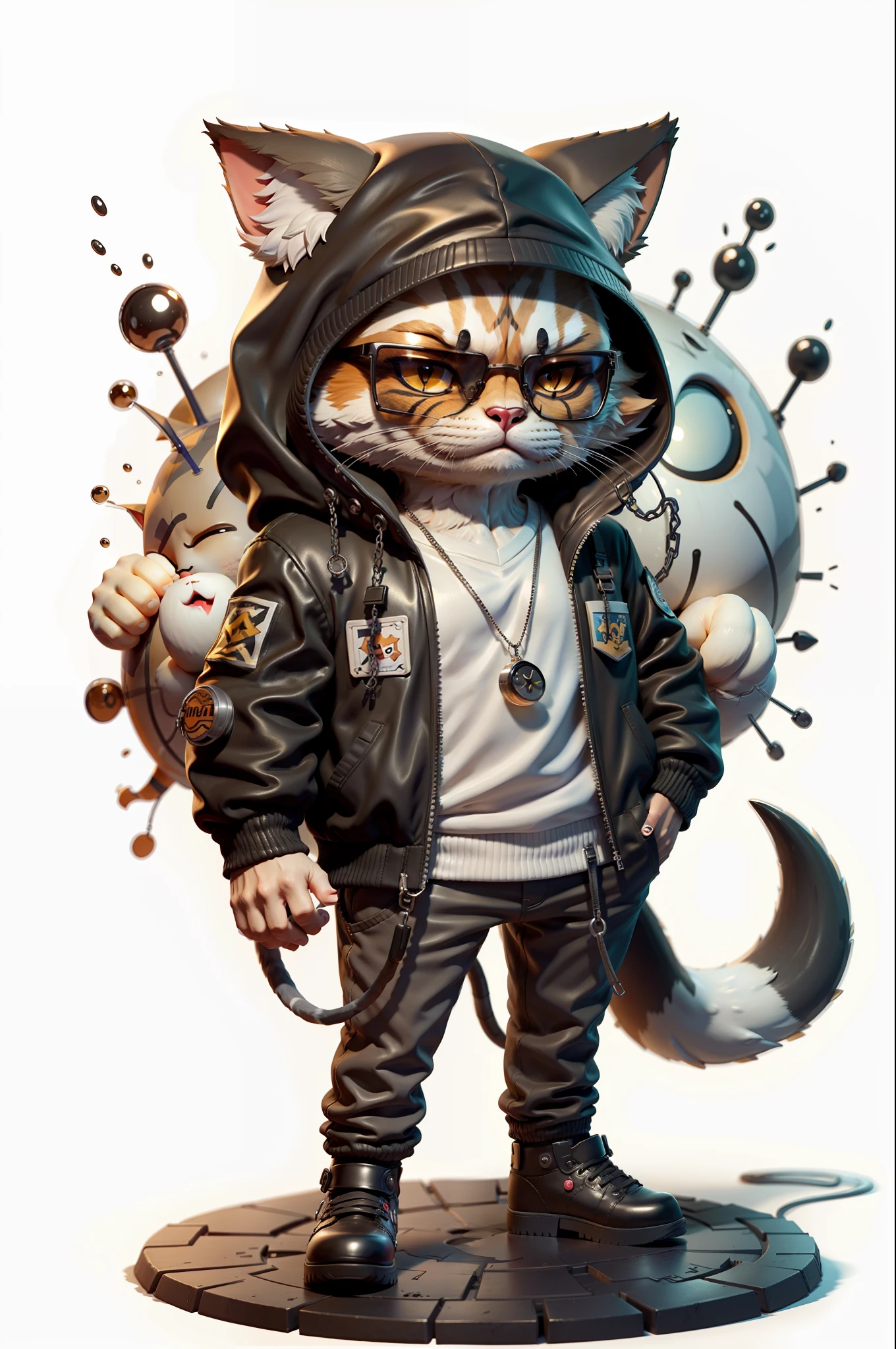 c4tt4stic, a cartoon cat wearing a jacket and sunglasses,long legs,body detailed,smoke,