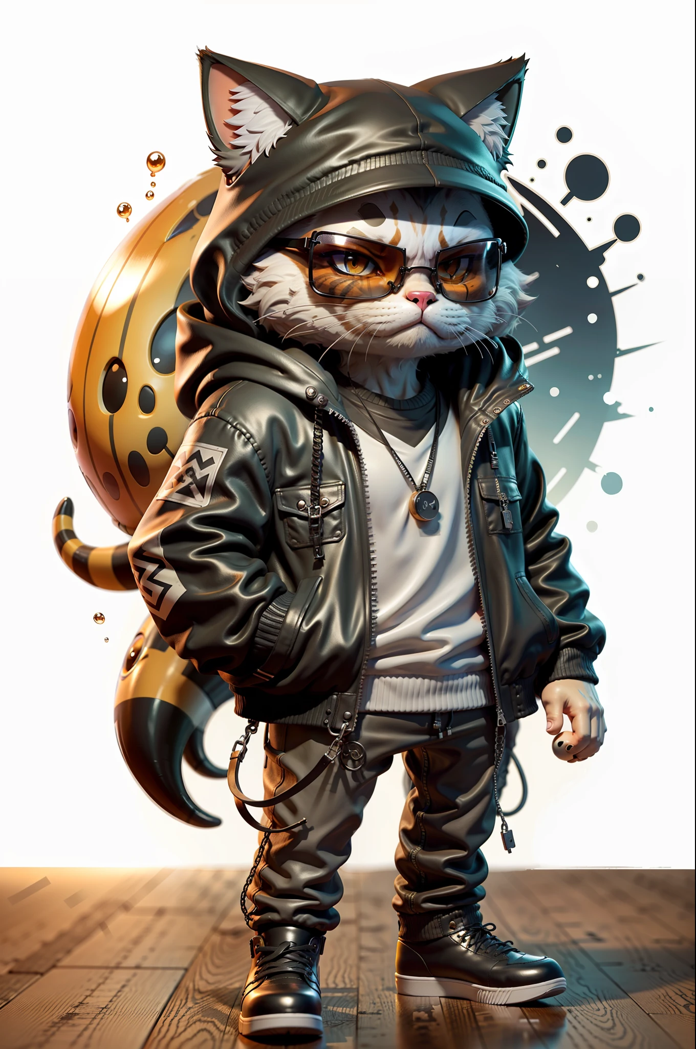 c4tt4stic, a cartoon cat wearing a jacket and sunglasses,long legs,body detailed,smoke,