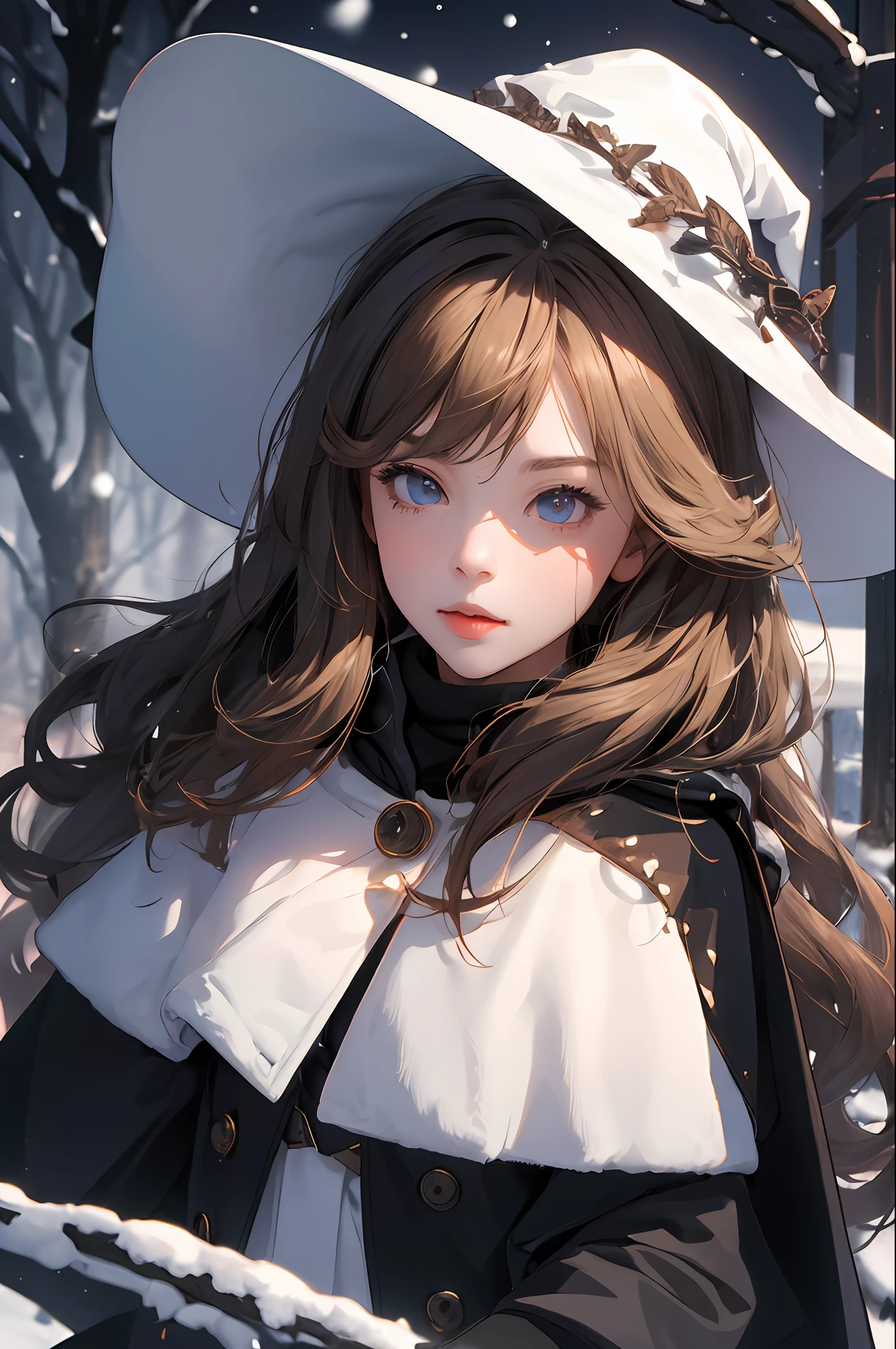 (best quality, masterpiece), 1girl, winter, coat, witch,