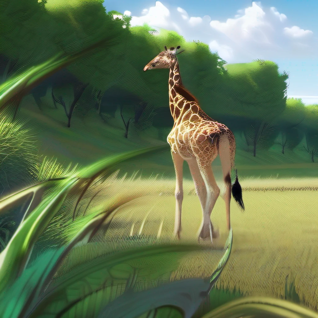 (8K、Best quality,tmasterpiece:1.2),giraffes,Extra-long neck,Eating leaves on the steppe,Skysky,grass field