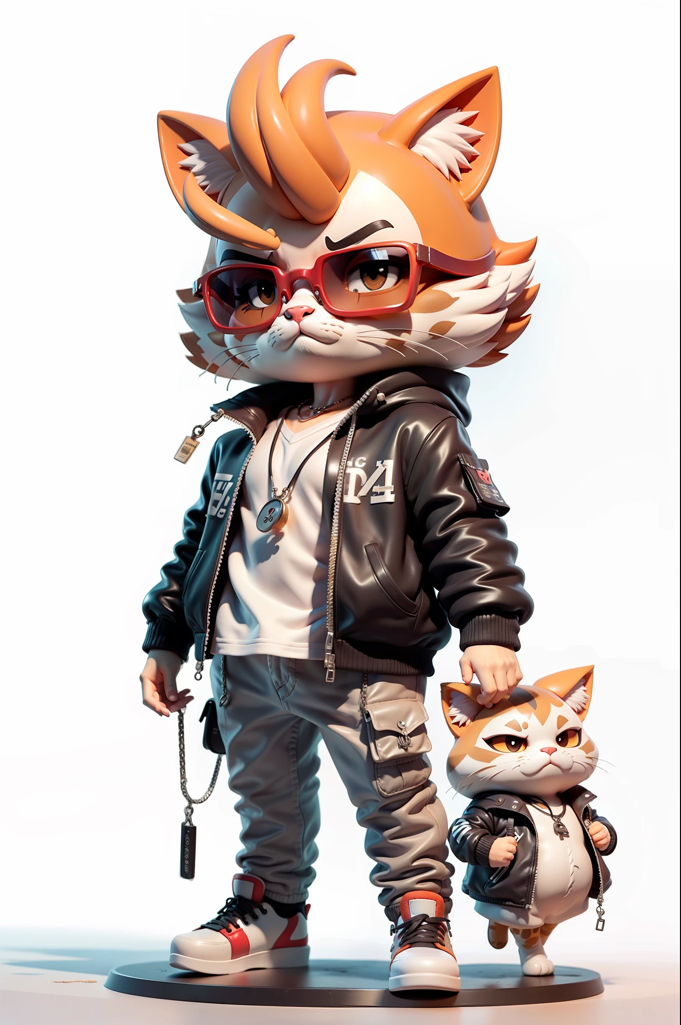 c4tt4stic, a cartoon cat wearing a jacket and sunglasses,long legs,body detailed,smoke,