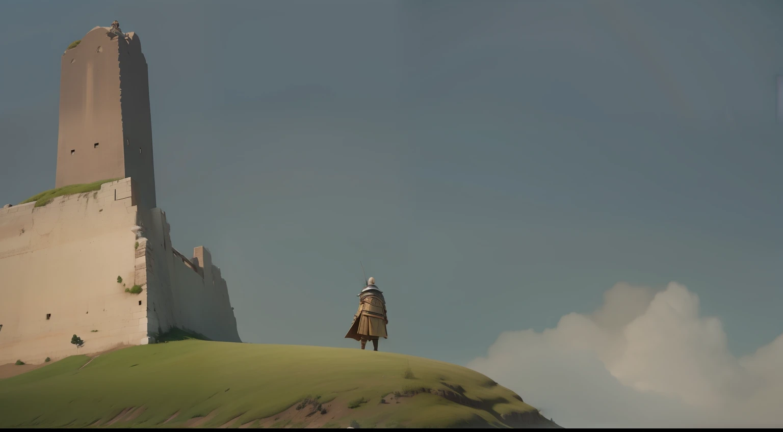 A tall and mighty warrior stood on the hill
